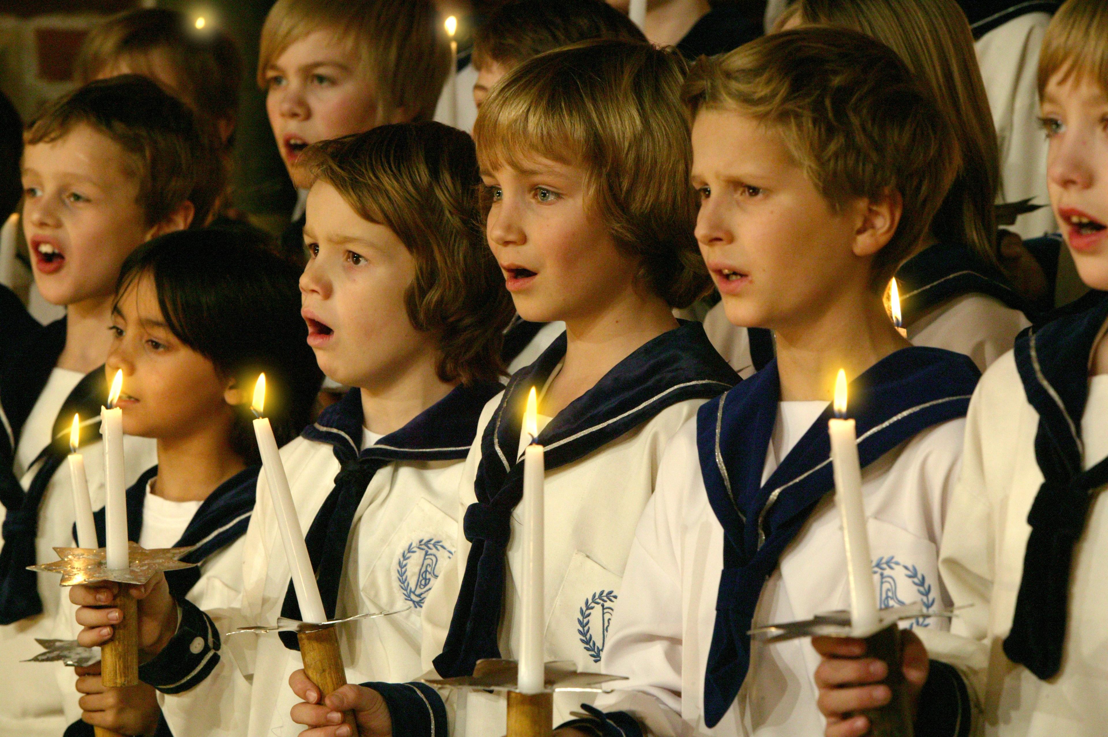 Boys from the boy choir, silver boys, is singing Christmas songs in Oslo, Norway