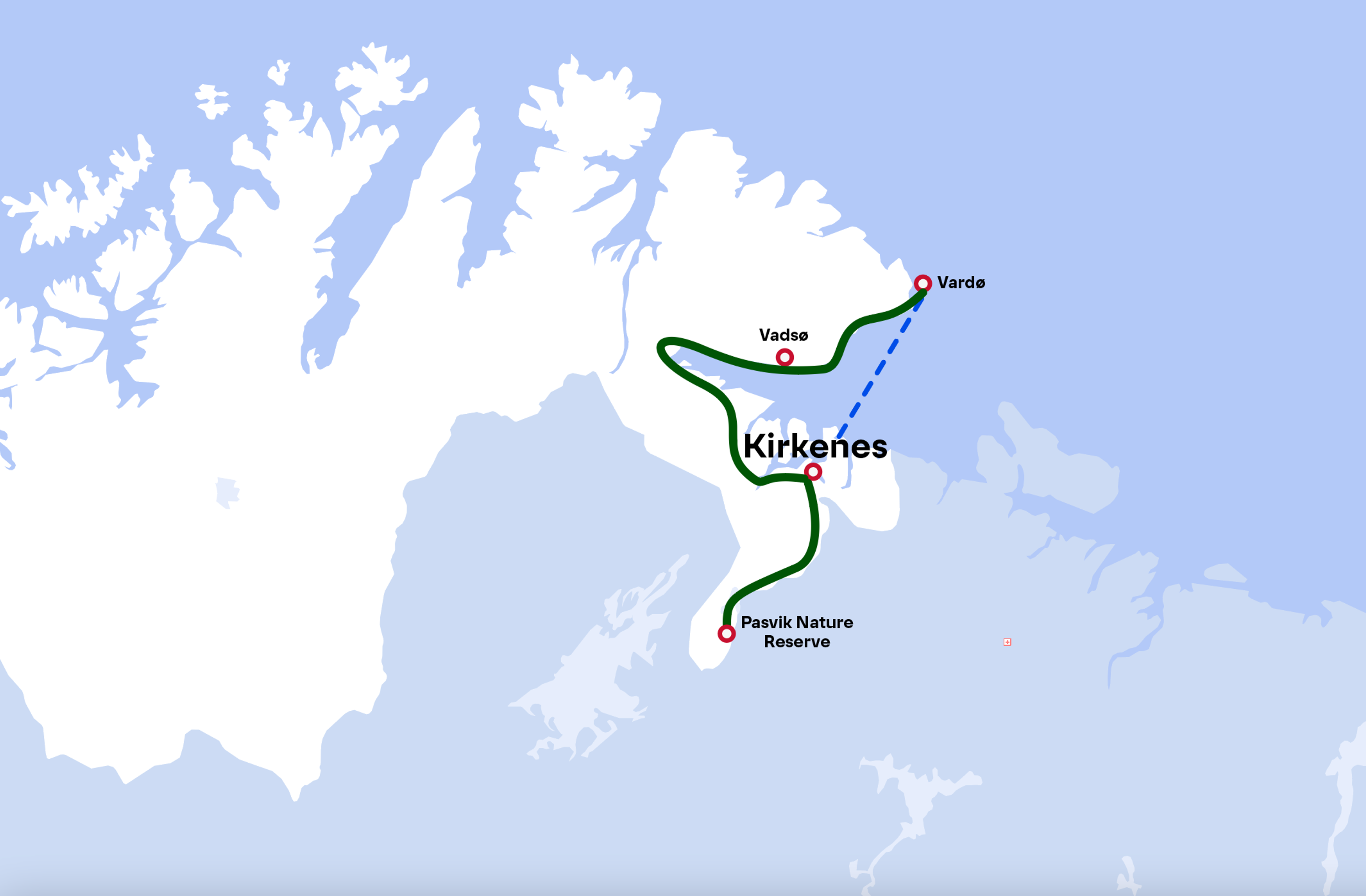 Publis transportation route between Kirkenes-Vardø-Vadsø