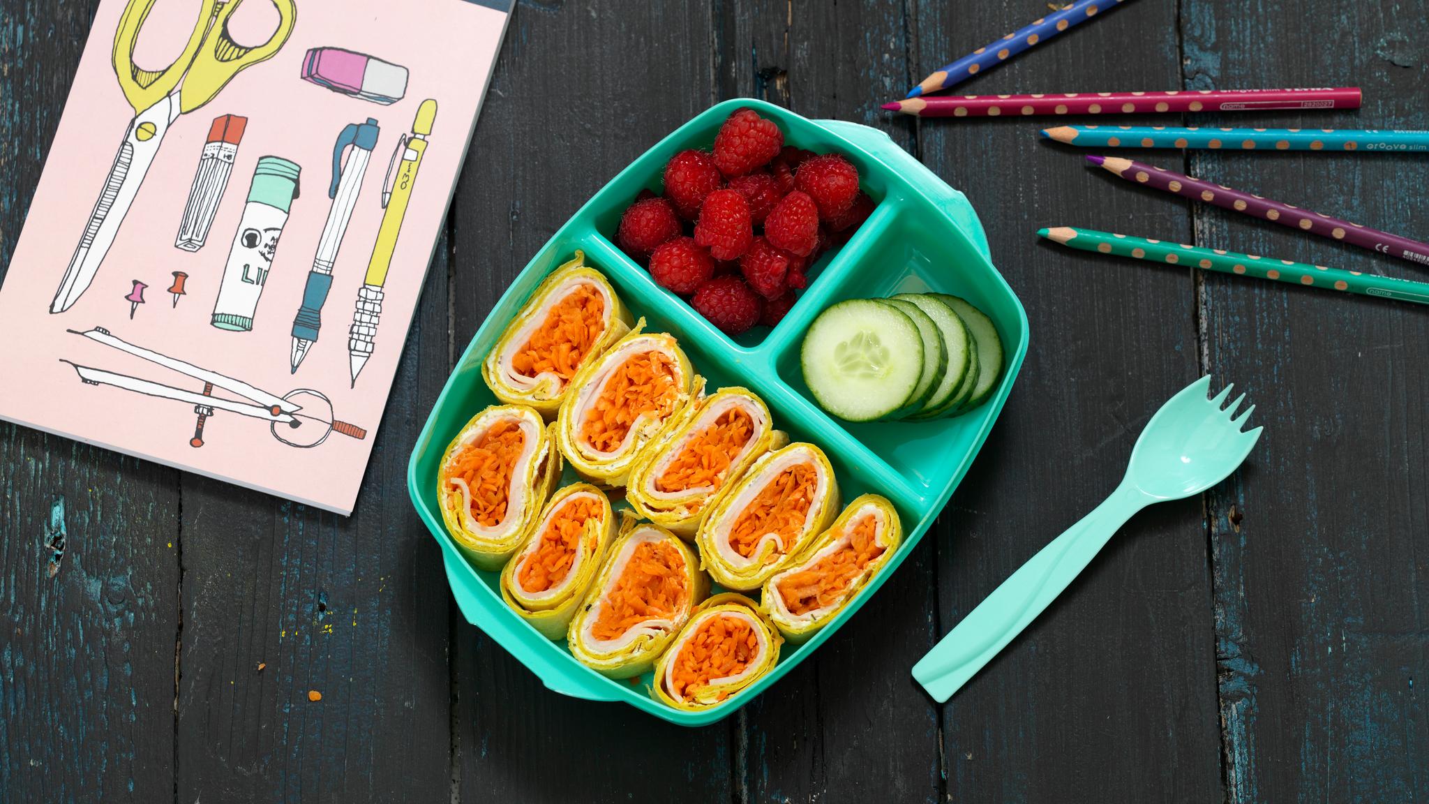 Lunch wrap with chicken served in a lunch box in Norway