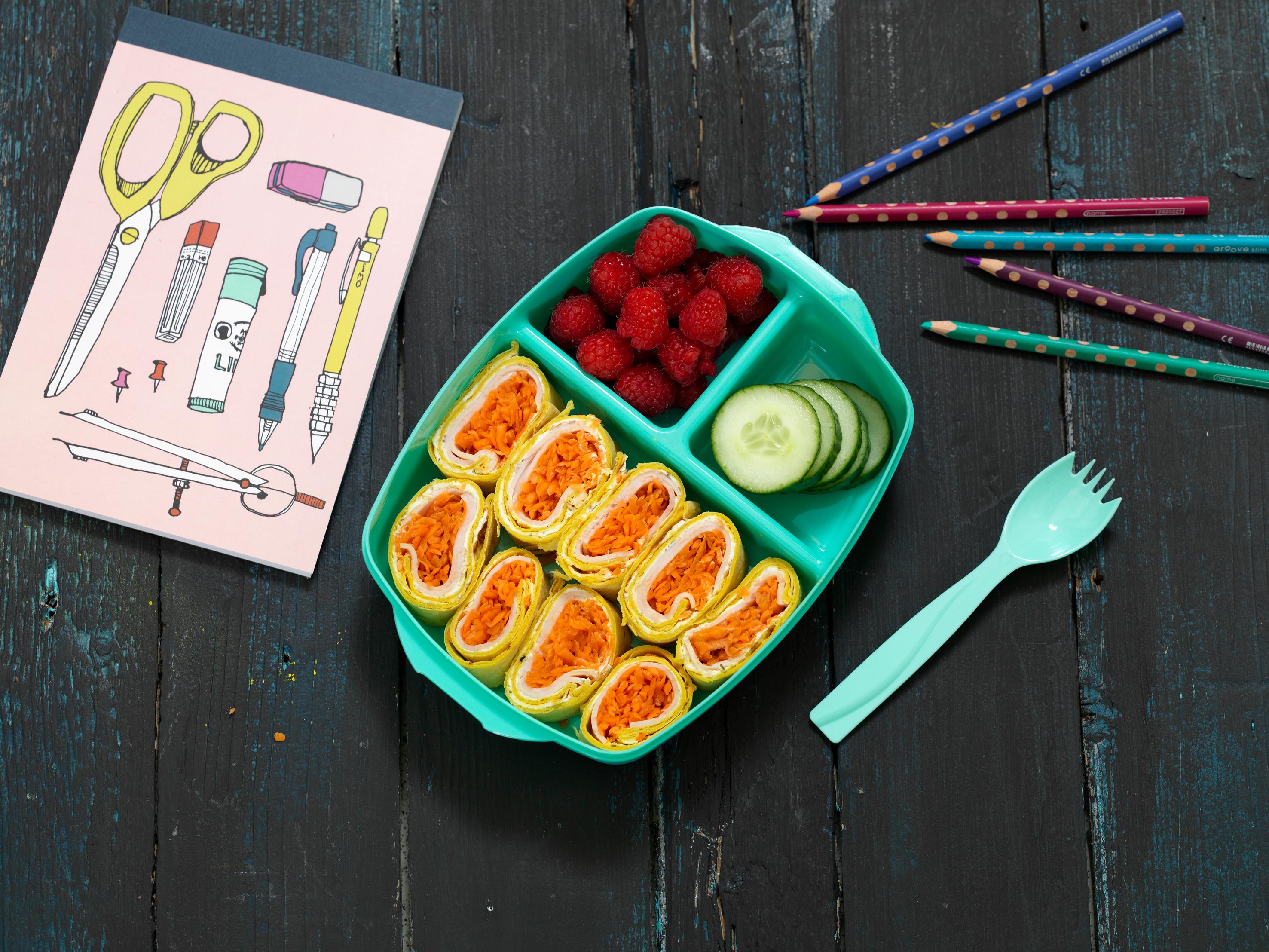 Lunch wrap with chicken served in a lunch box in Norway