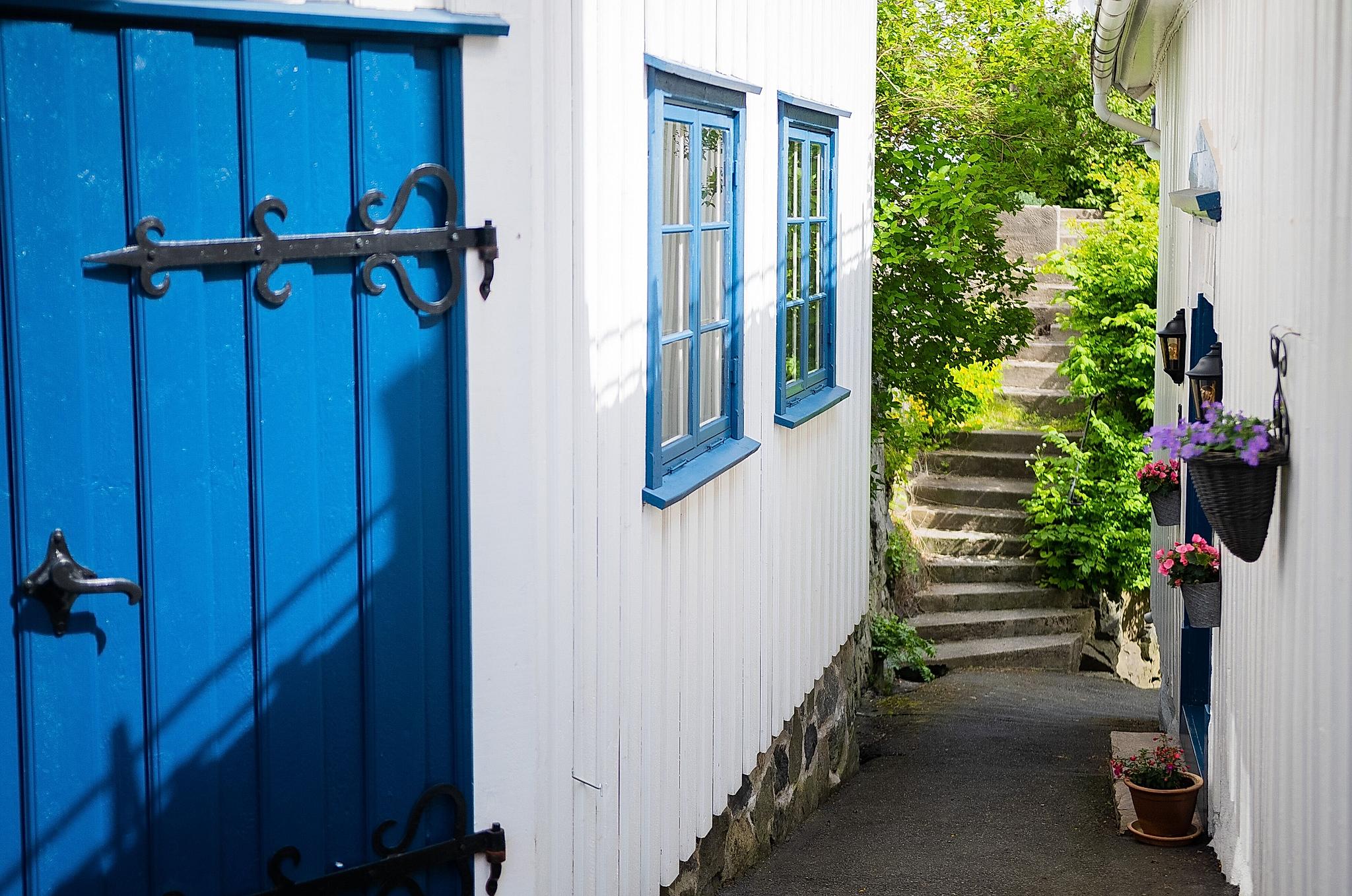 A white house with a blue door in Kragerø - Eastern Norway