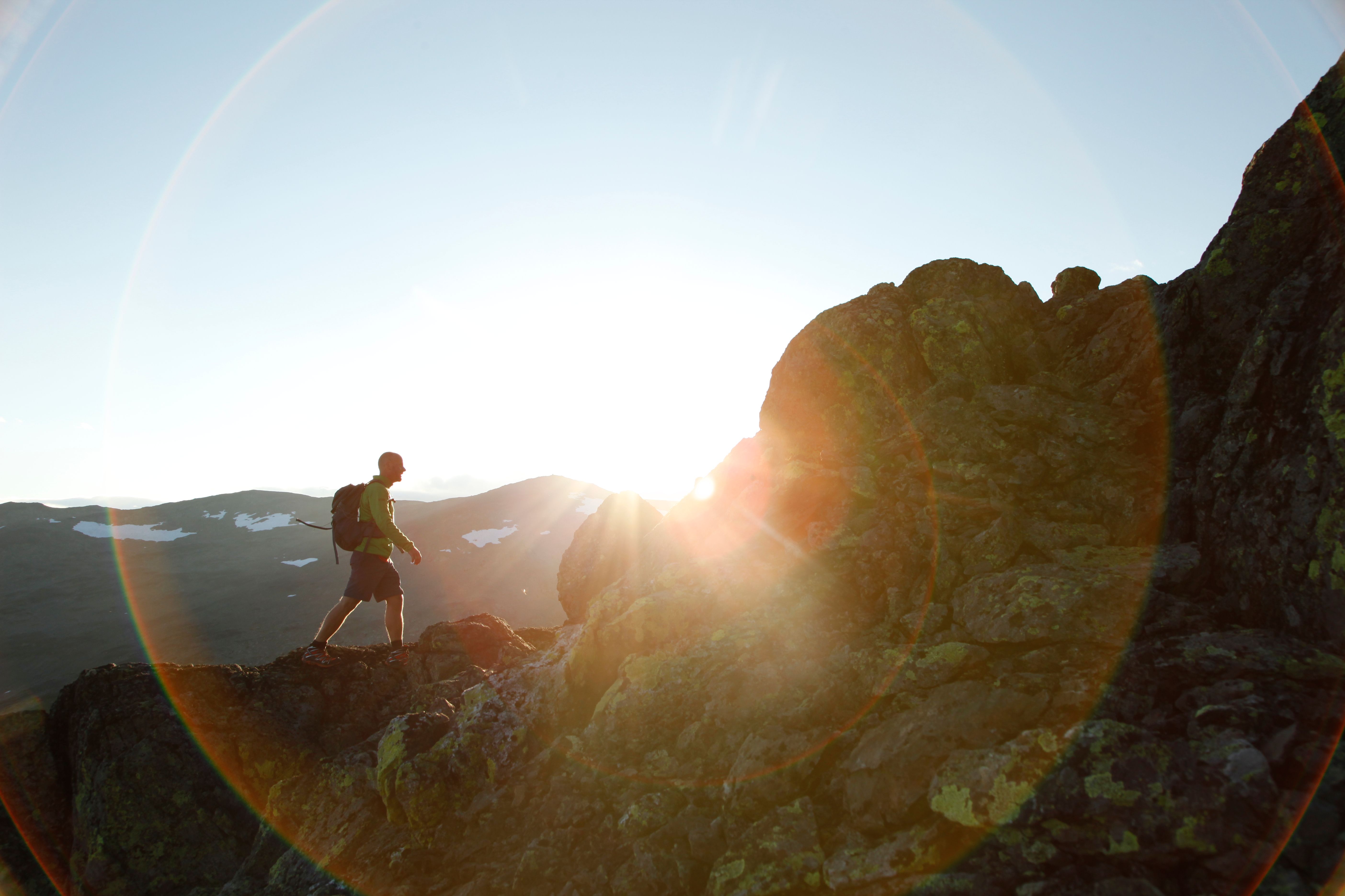 A person hiking in the mountains in Hemsedal, Eastern Norway