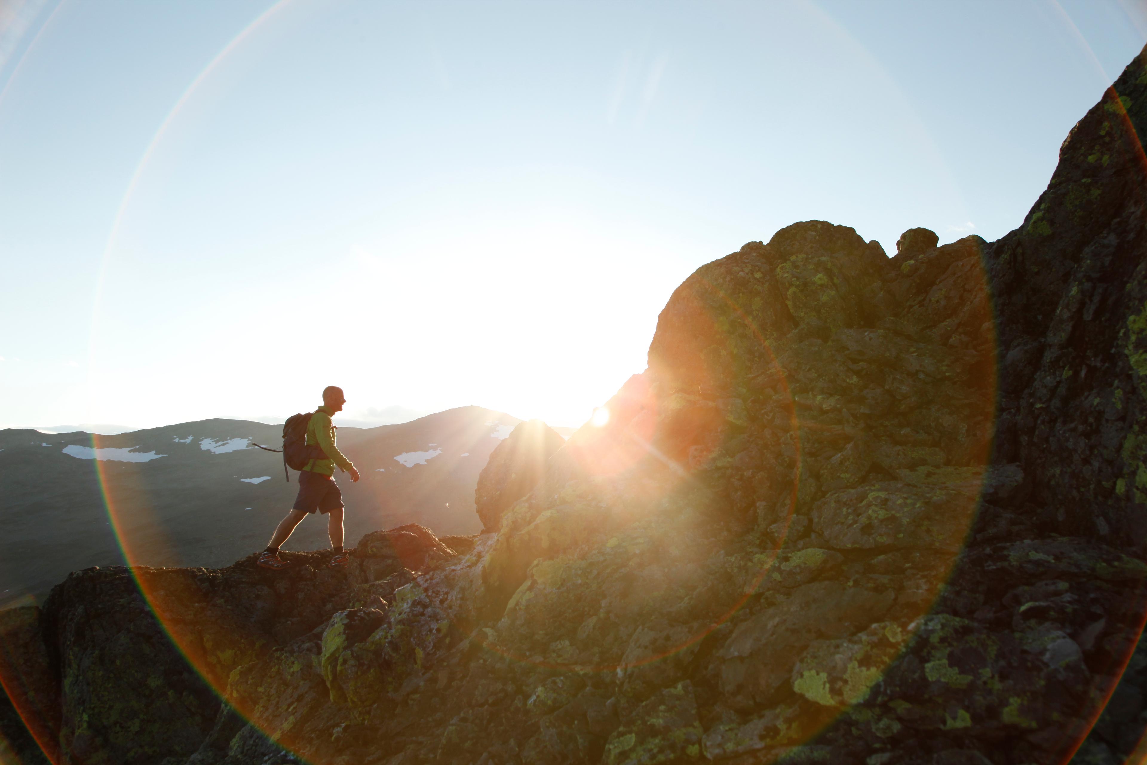 A person hiking in the mountains in Hemsedal, Eastern Norway
