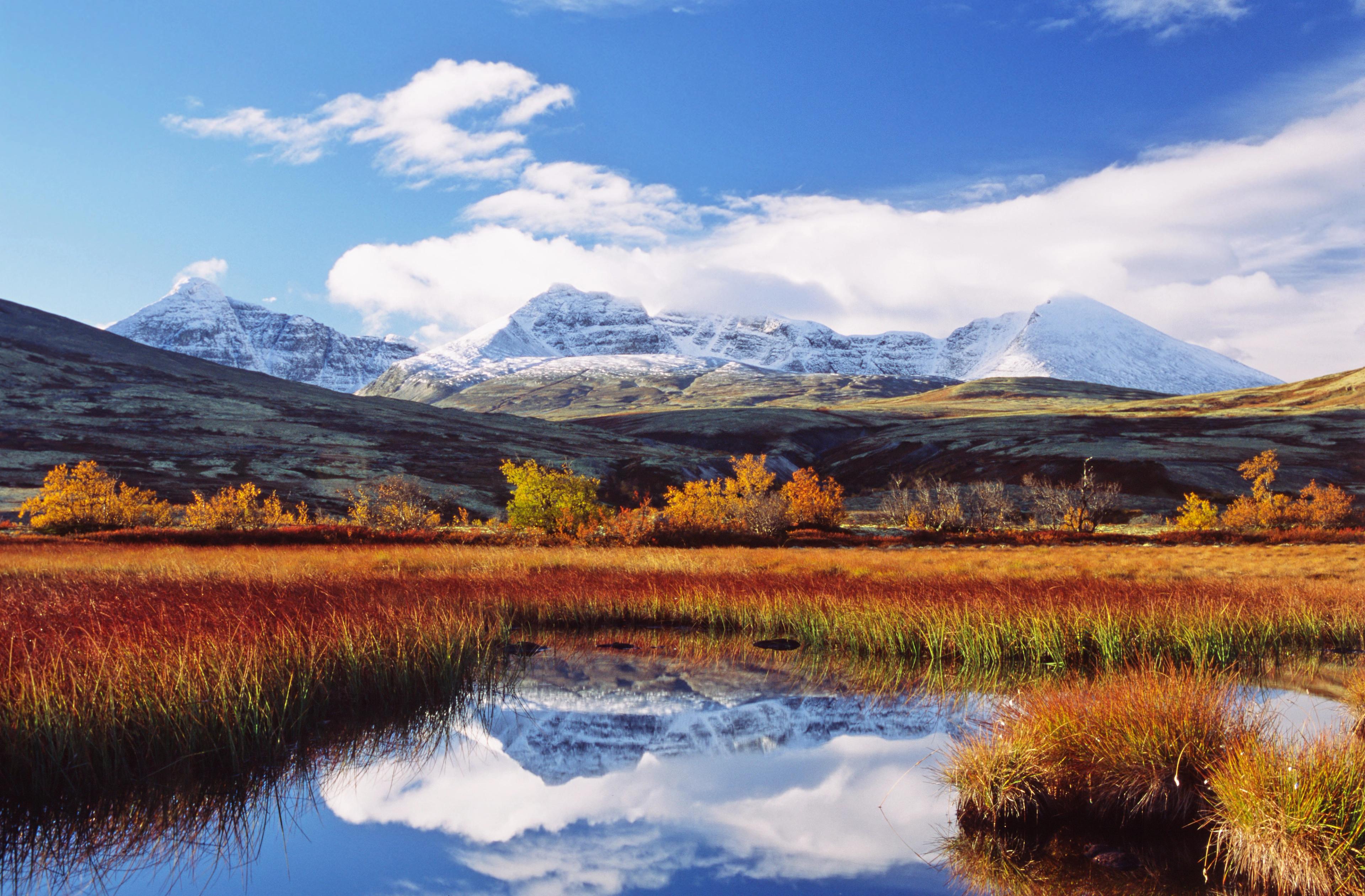 Autumn colours and snow-capped mountains