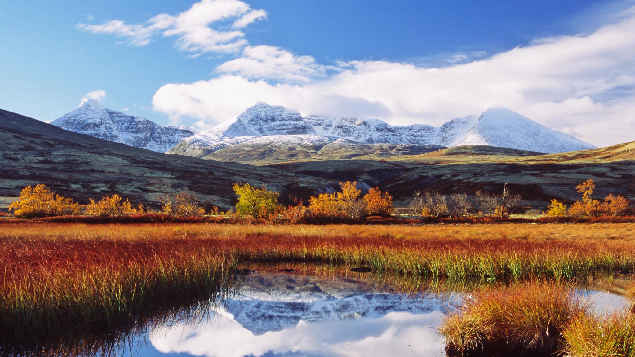 Autumn colours and snow-capped mountains