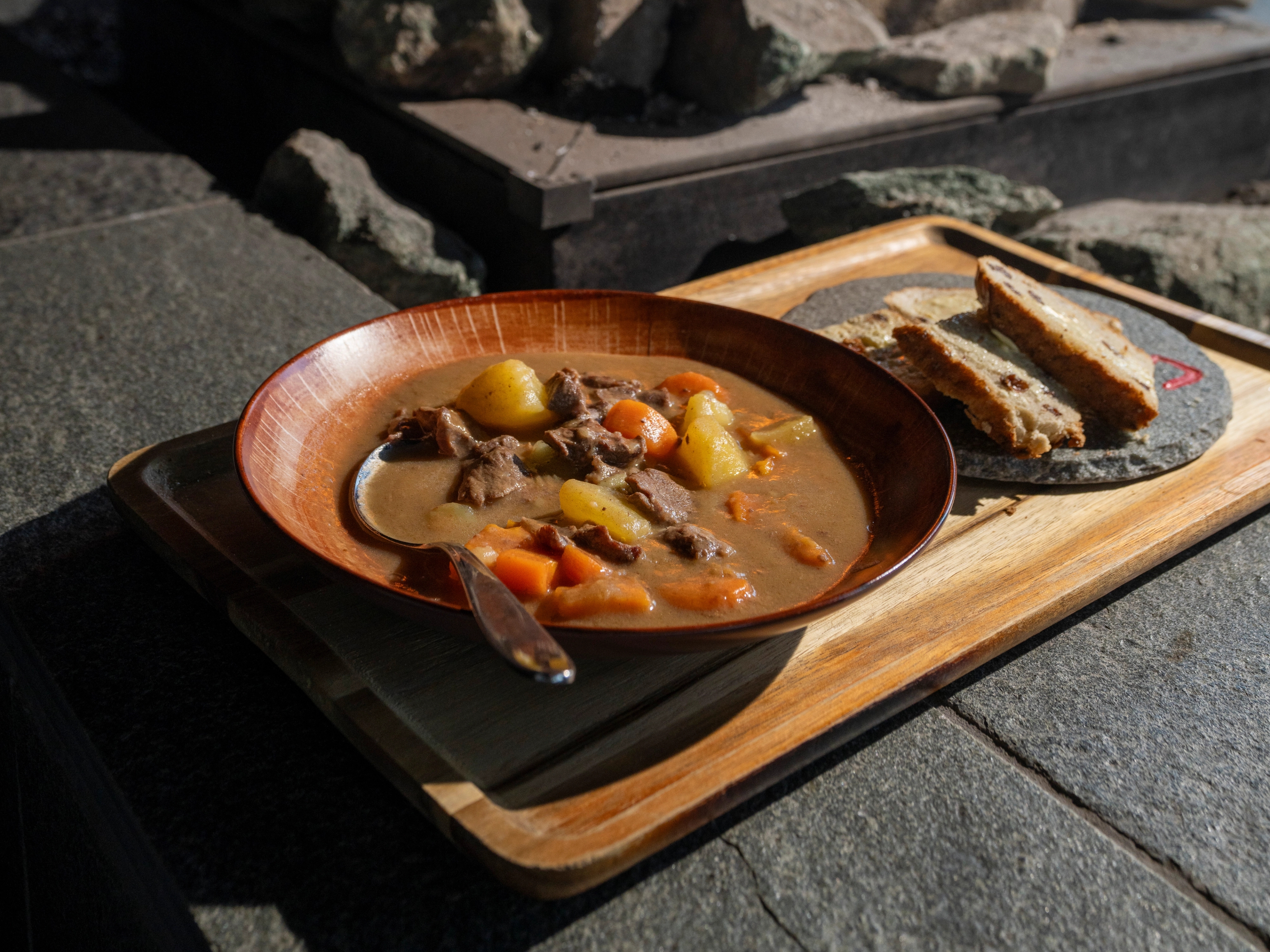 The sami dish bidus, also known as reindeer stew in a dish by the fire