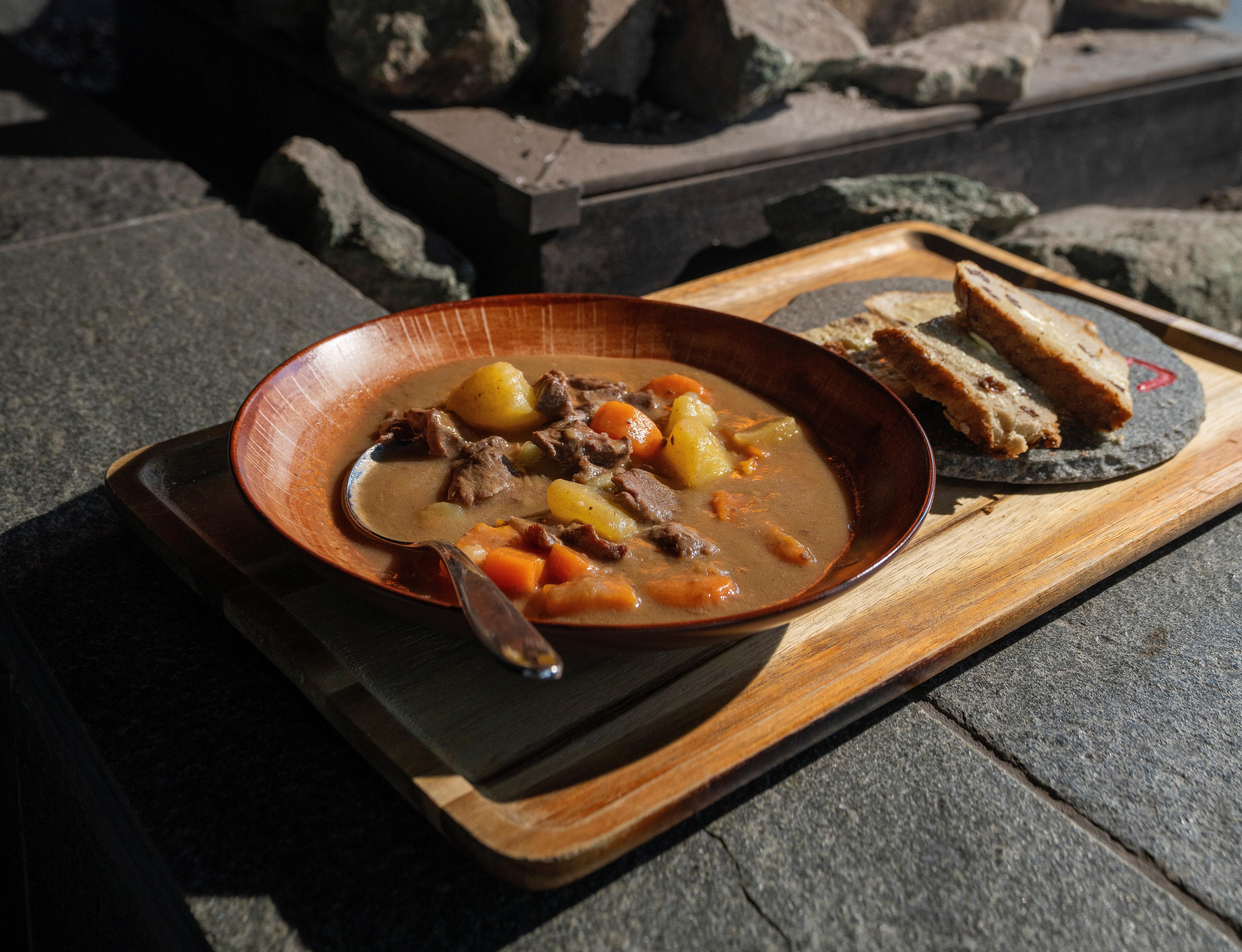 The sami dish bidus, also known as reindeer stew in a dish by the fire