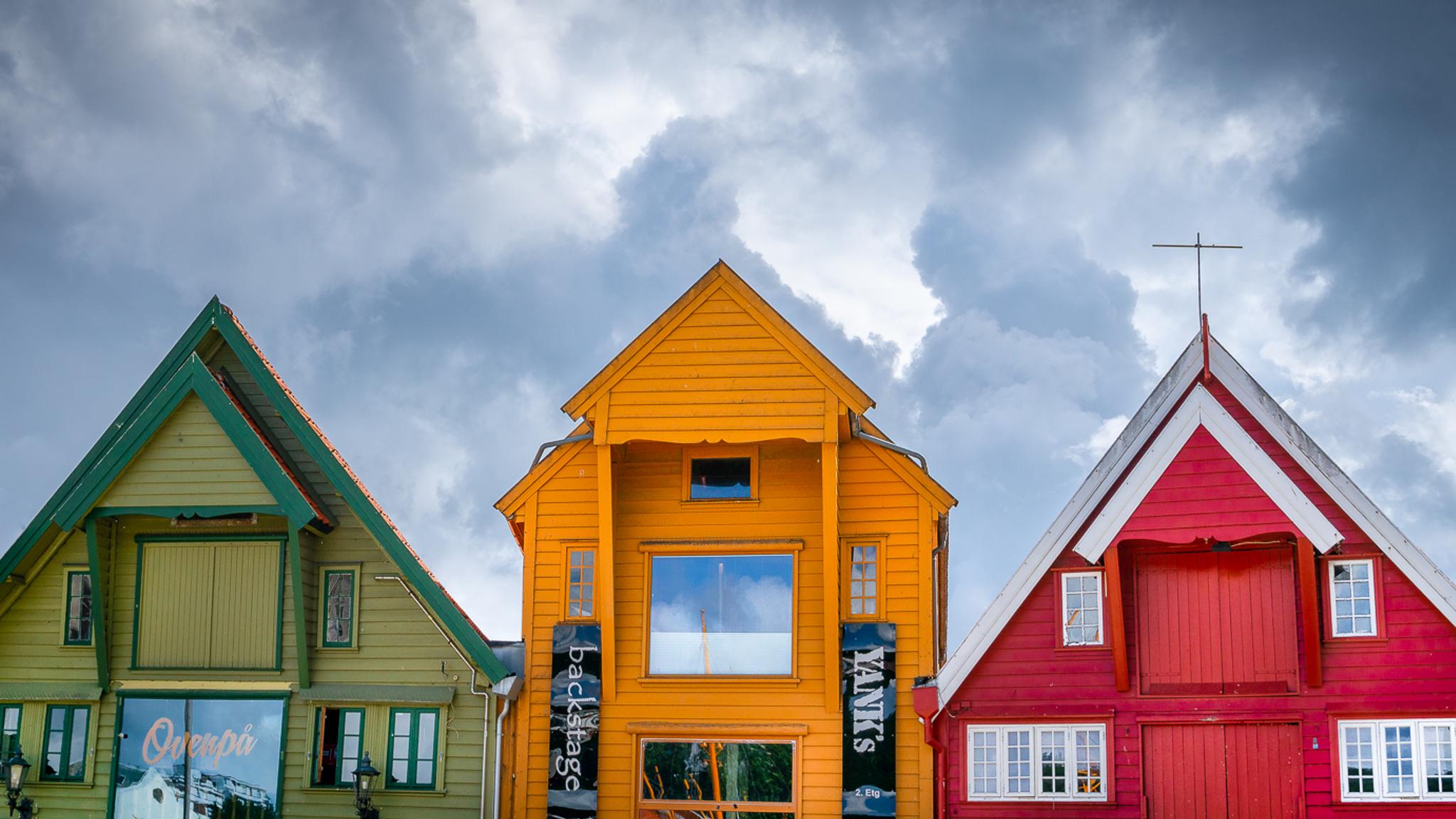 Colourful houses along the harbour of Stavanger in Fjord Norway