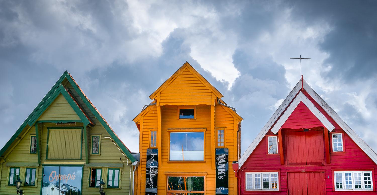 Colourful houses along the harbour of Stavanger in Fjord Norway