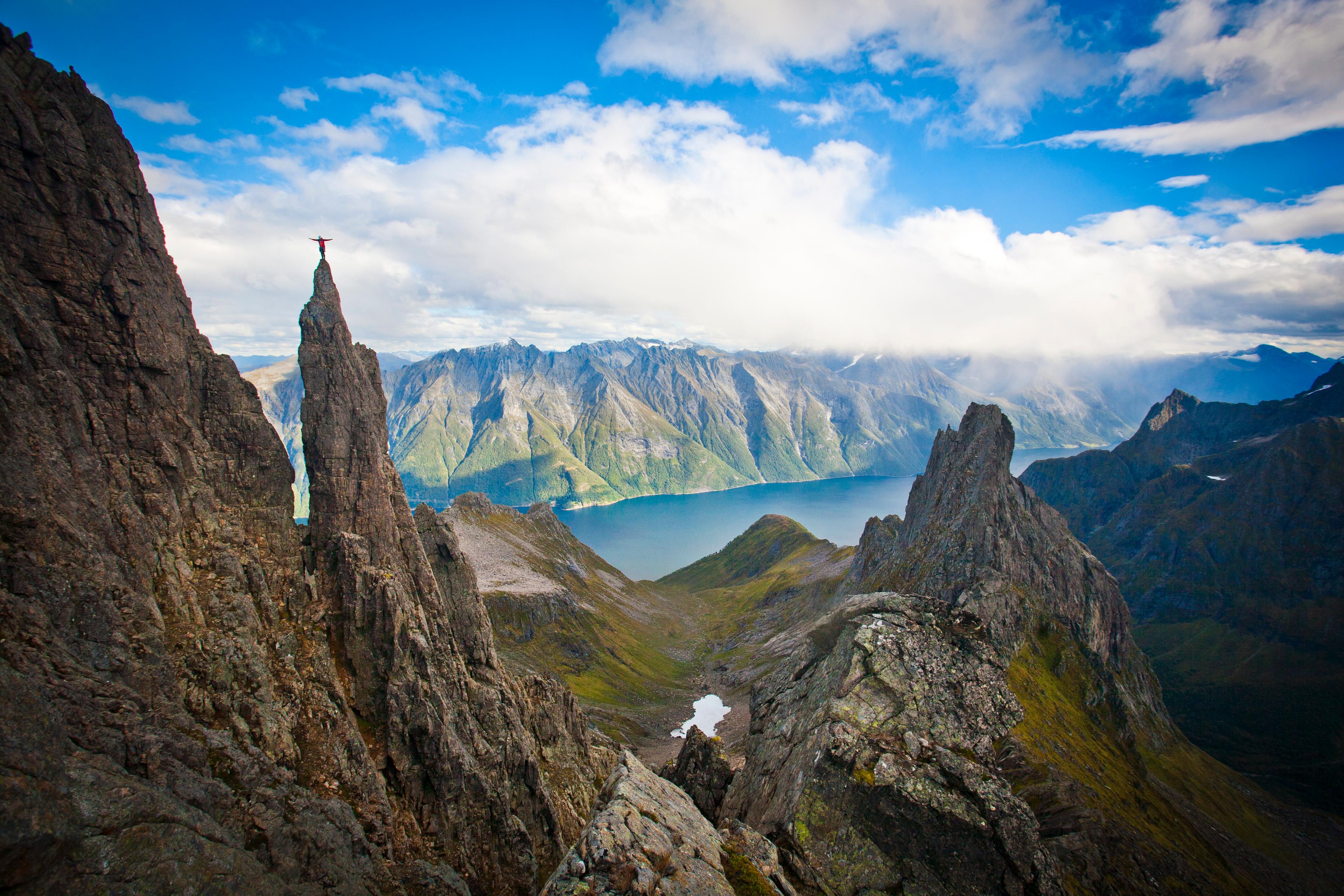 Person climbing Bladet in Molladalen in Ørsta, Sunnmøre