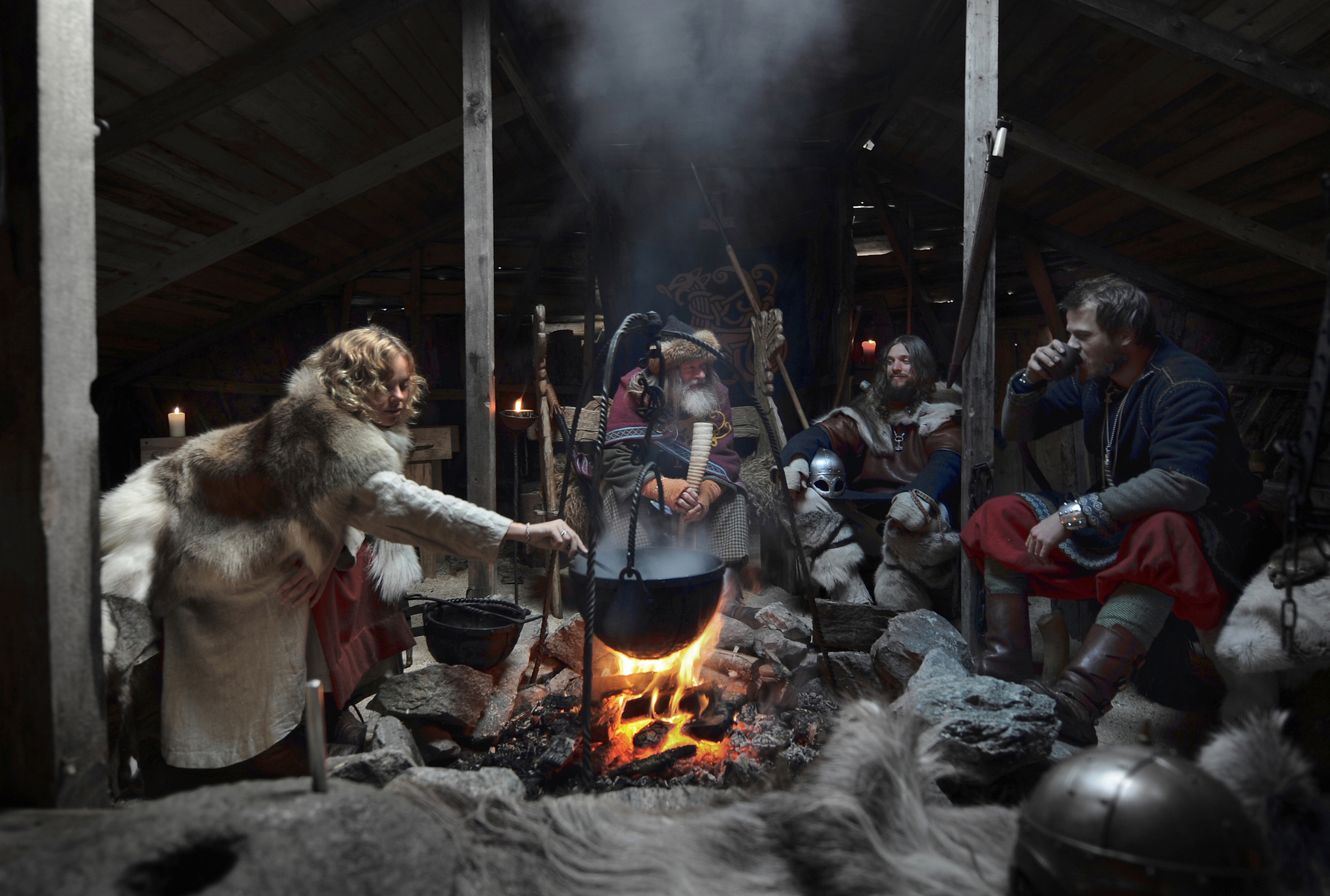 Vikings gathering around the fire in Njardarheimr