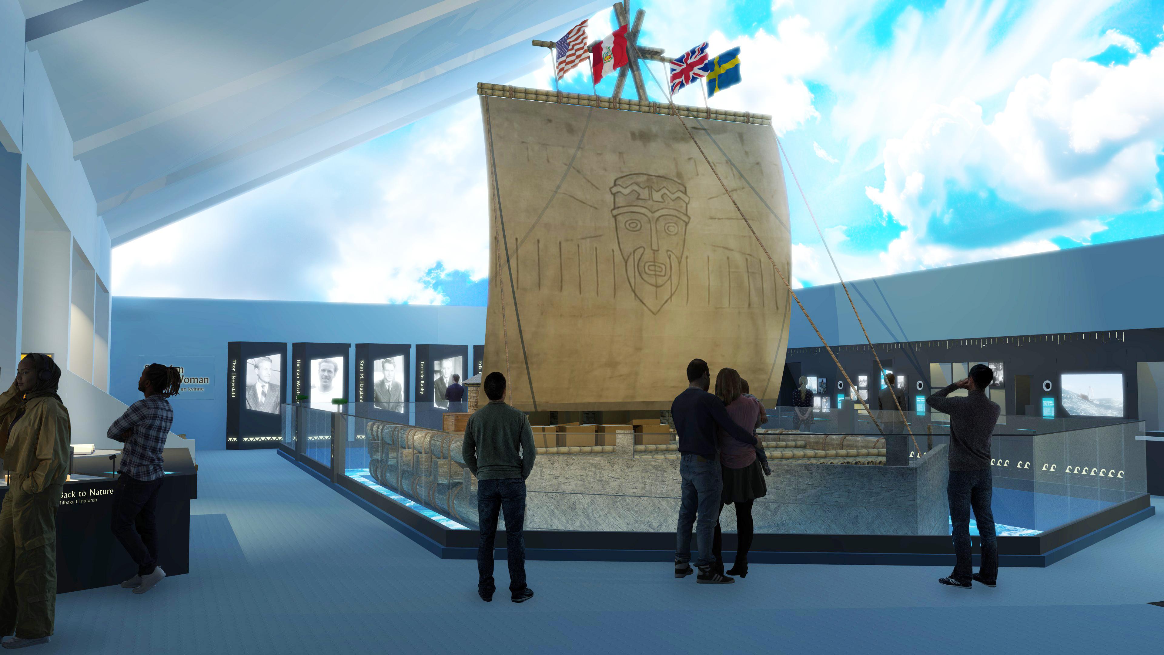 People viewing the new exhibition at the Kon-Tiki Museum.