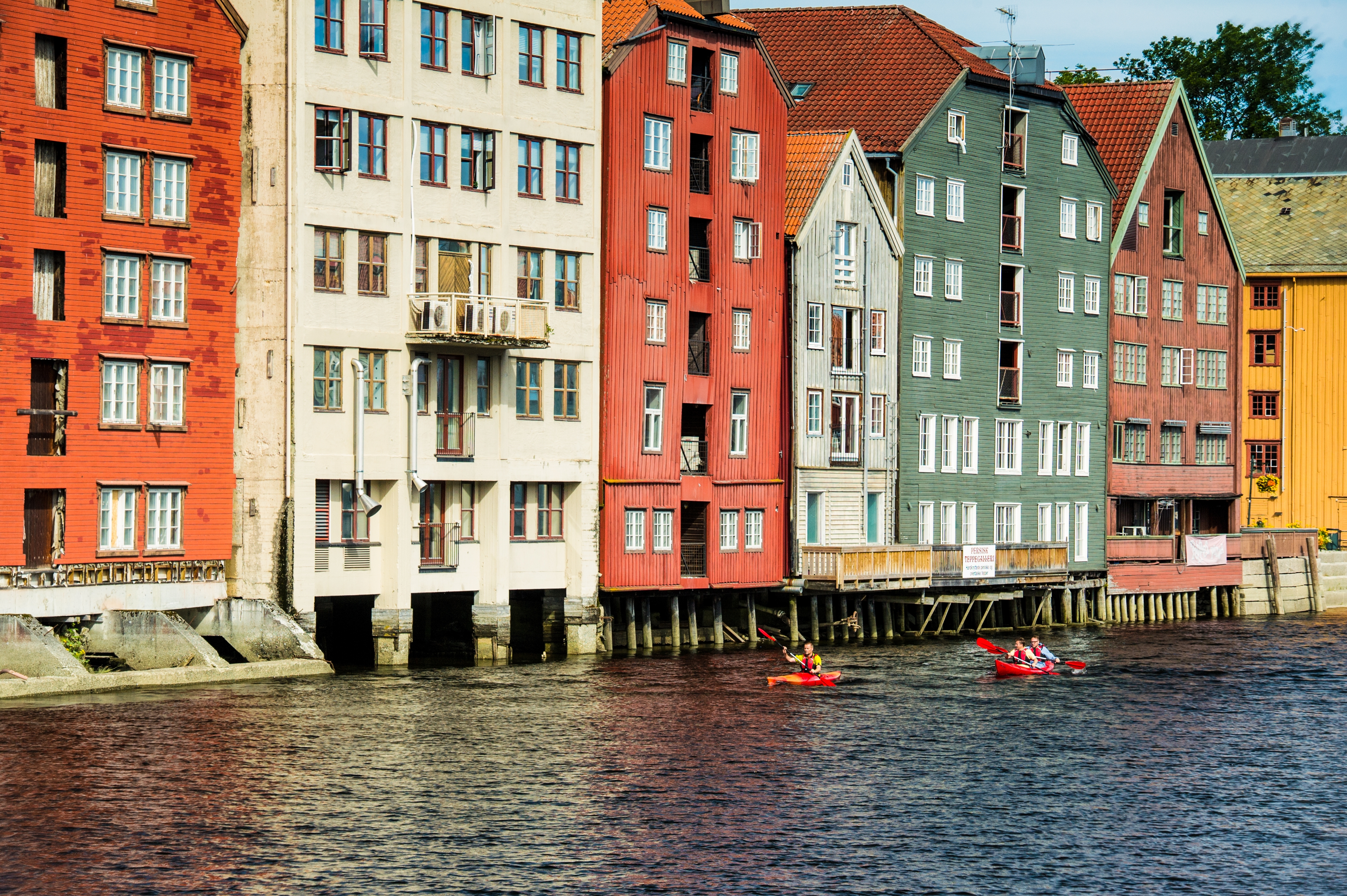 Kayaking on the Nidelven in Trondheim, Norway