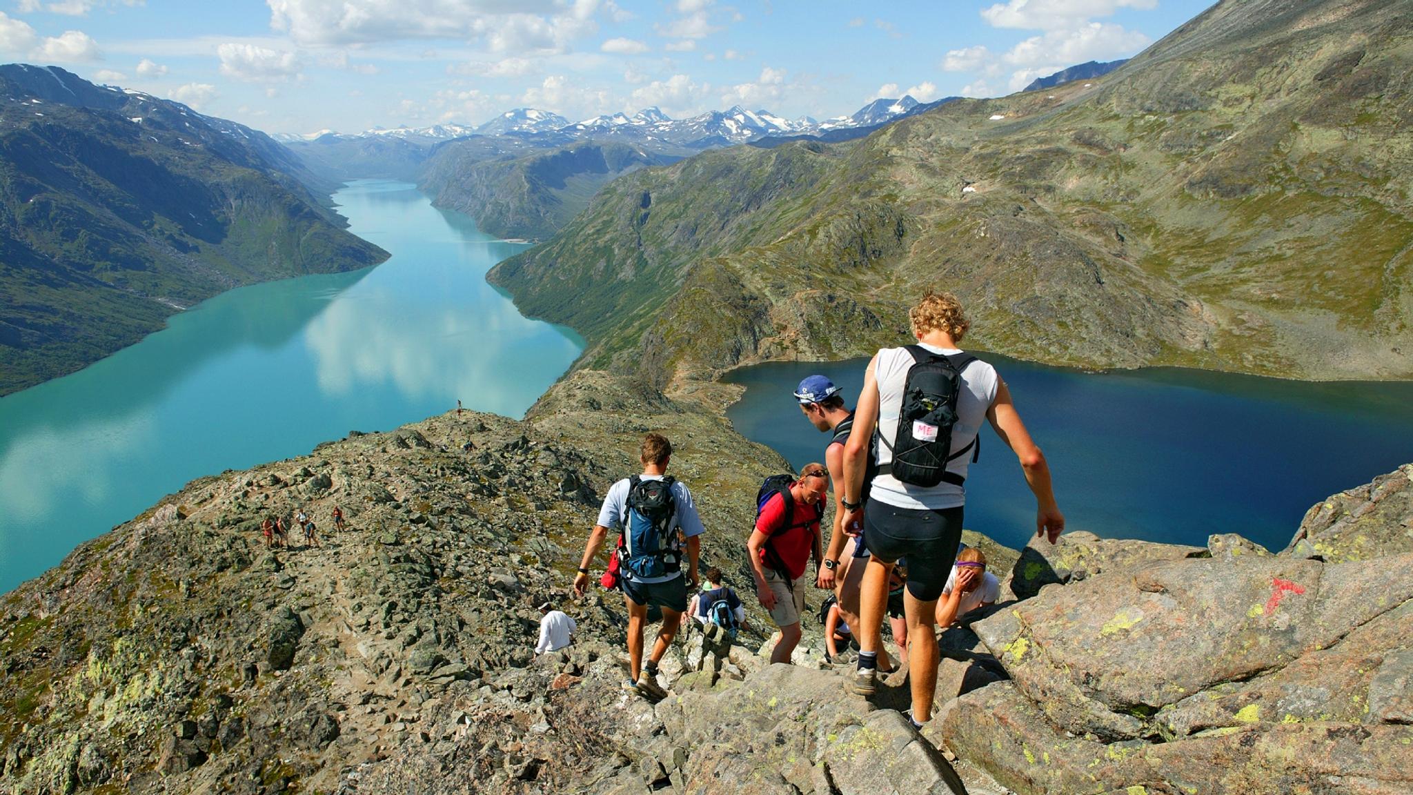 Friends walking the Besseggen ridge