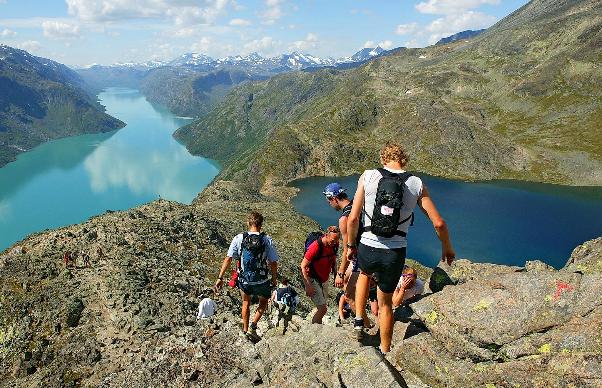 Friends walking the Besseggen ridge