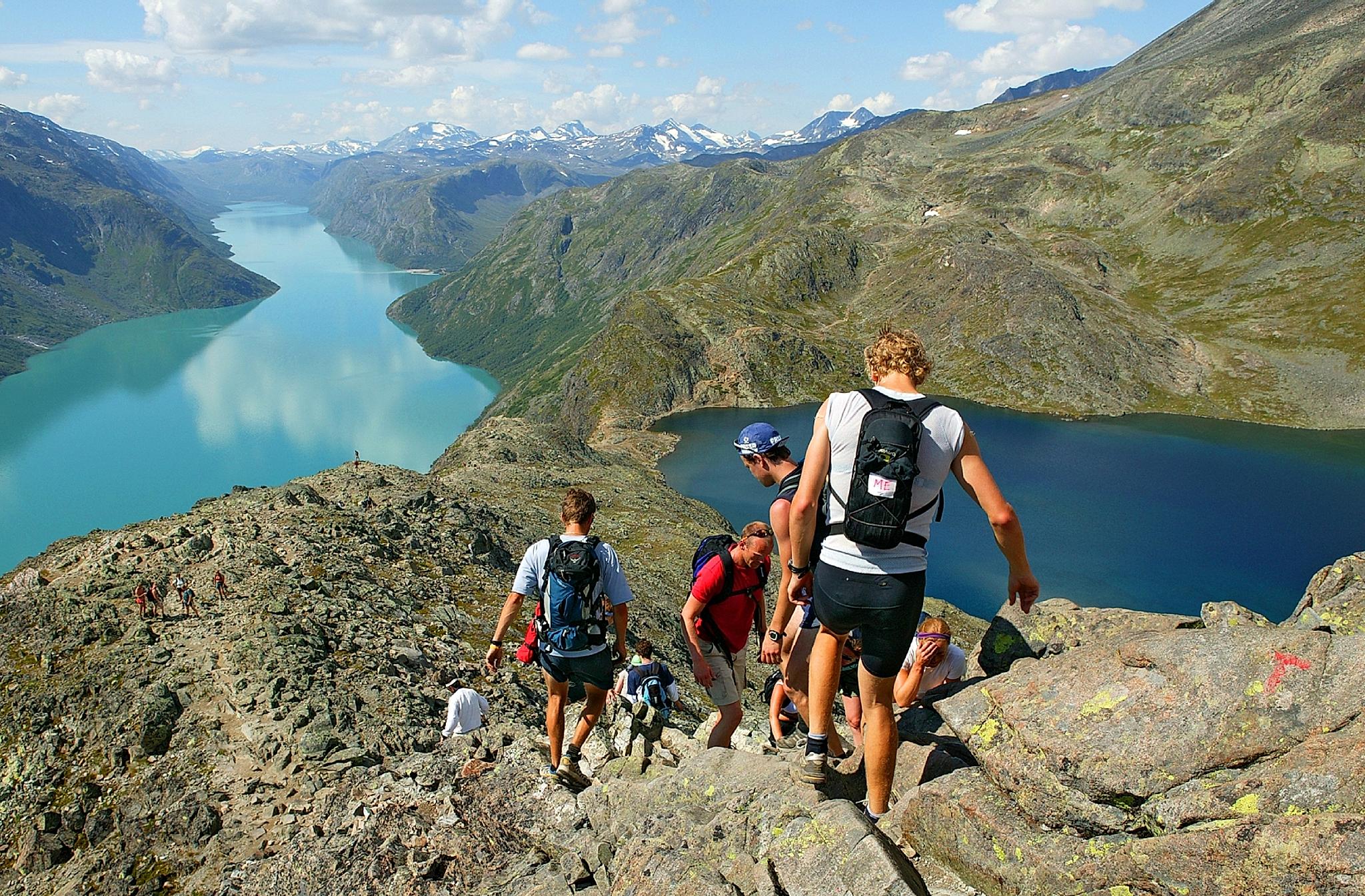Friends walking the Besseggen ridge