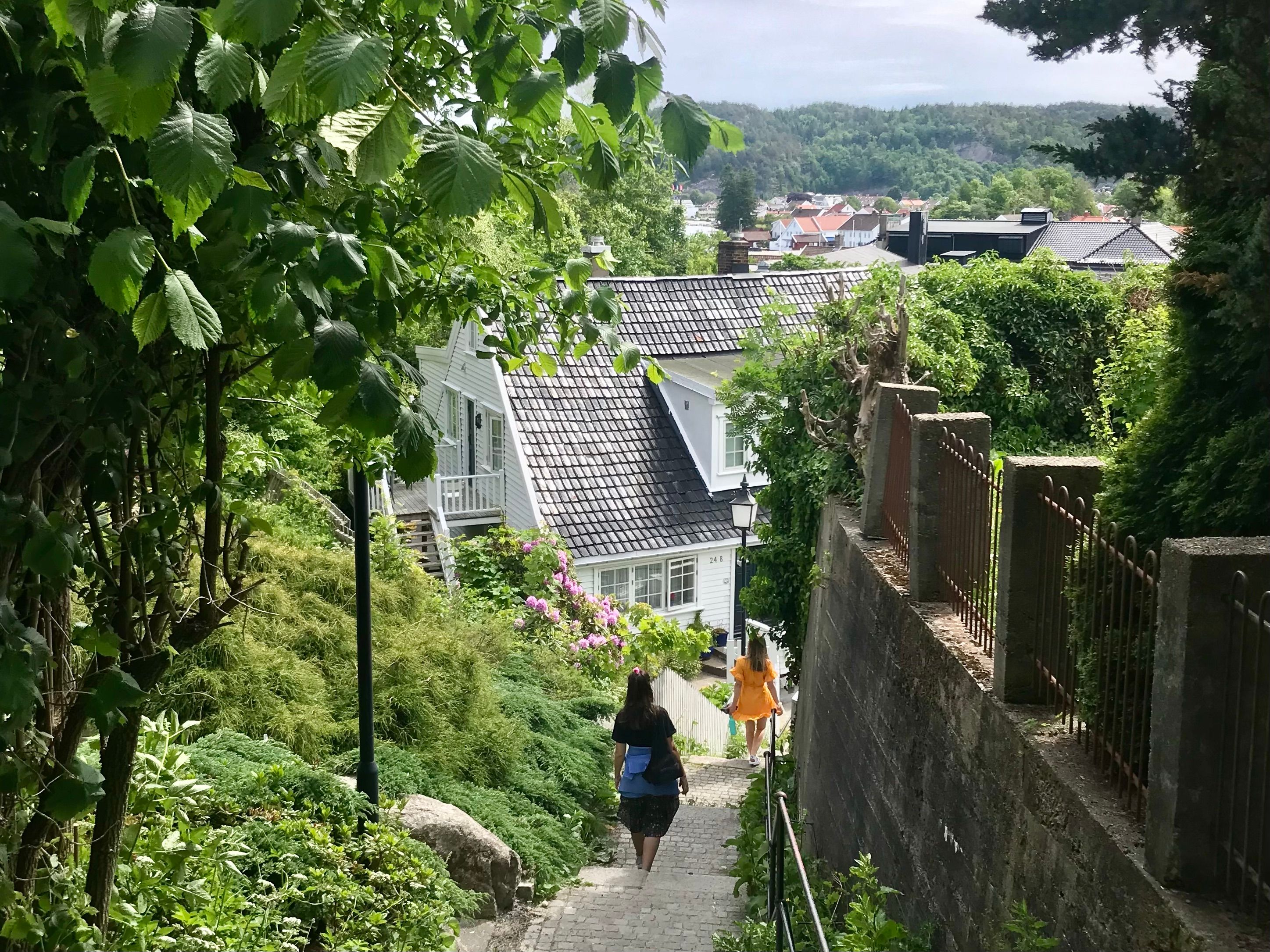 Two women walking in Mandal, Southern Norway