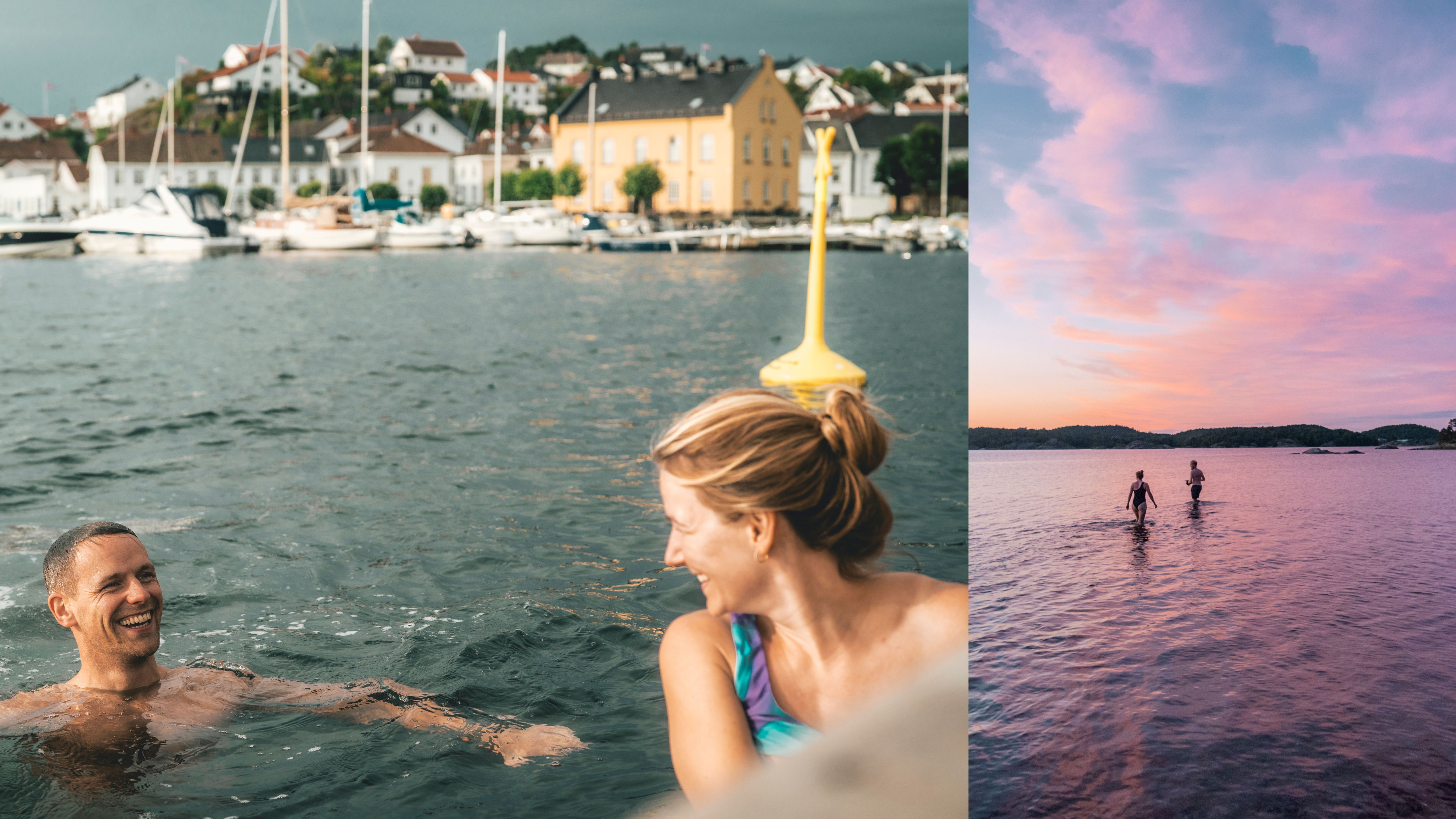 A couple swimming in Risør, Southern Norway