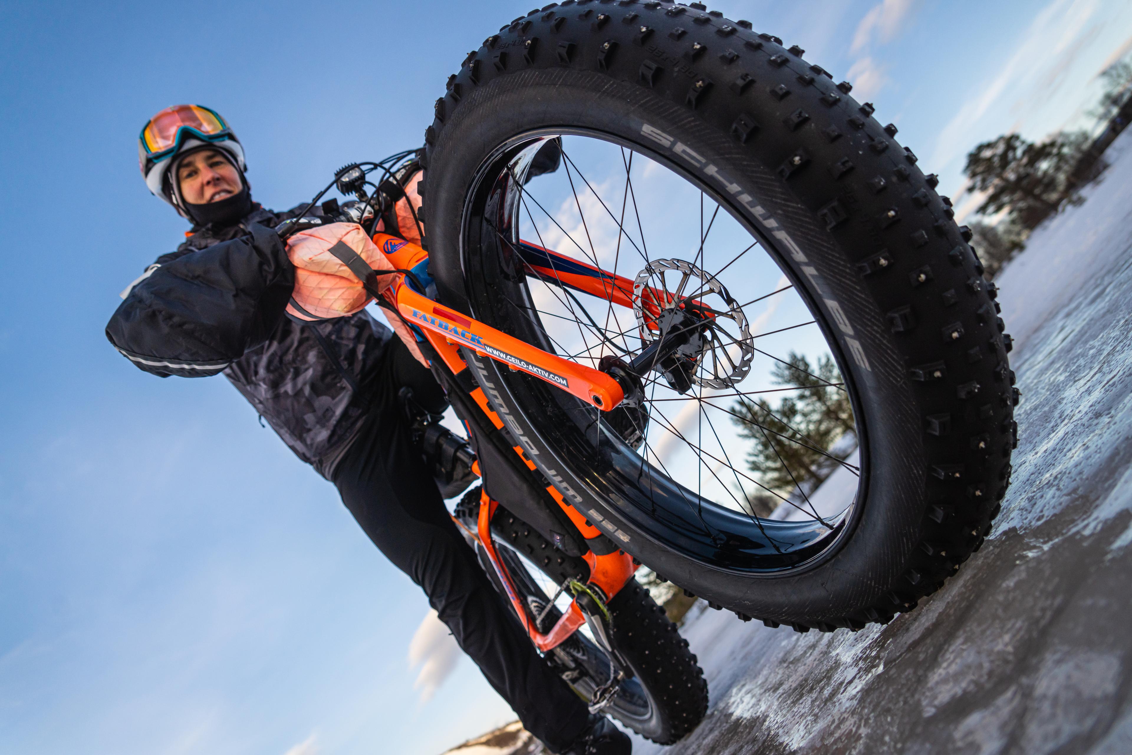A woman on a fat bike in Geilo, Norway.
