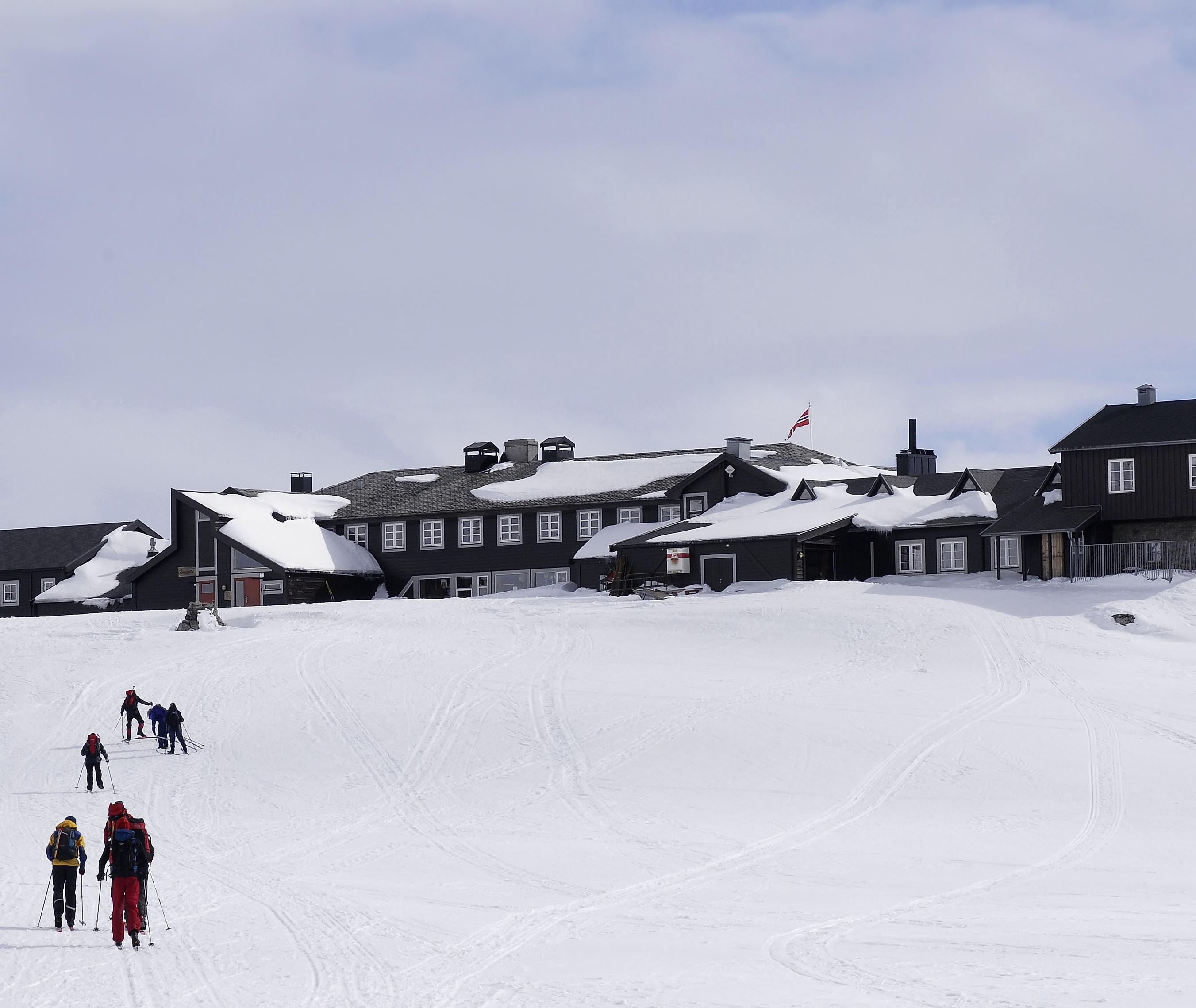View on Finsehytta surrounded and covered with snow, Fjord Norway