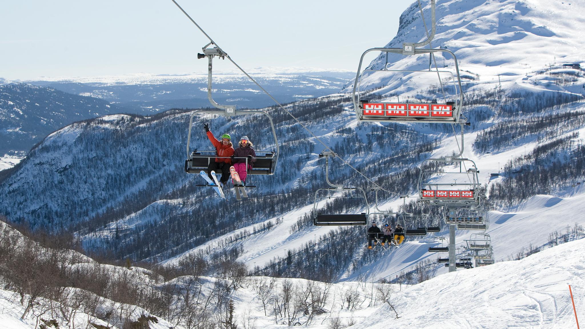 People in chair lift in Hemsedal, Eastern Norway