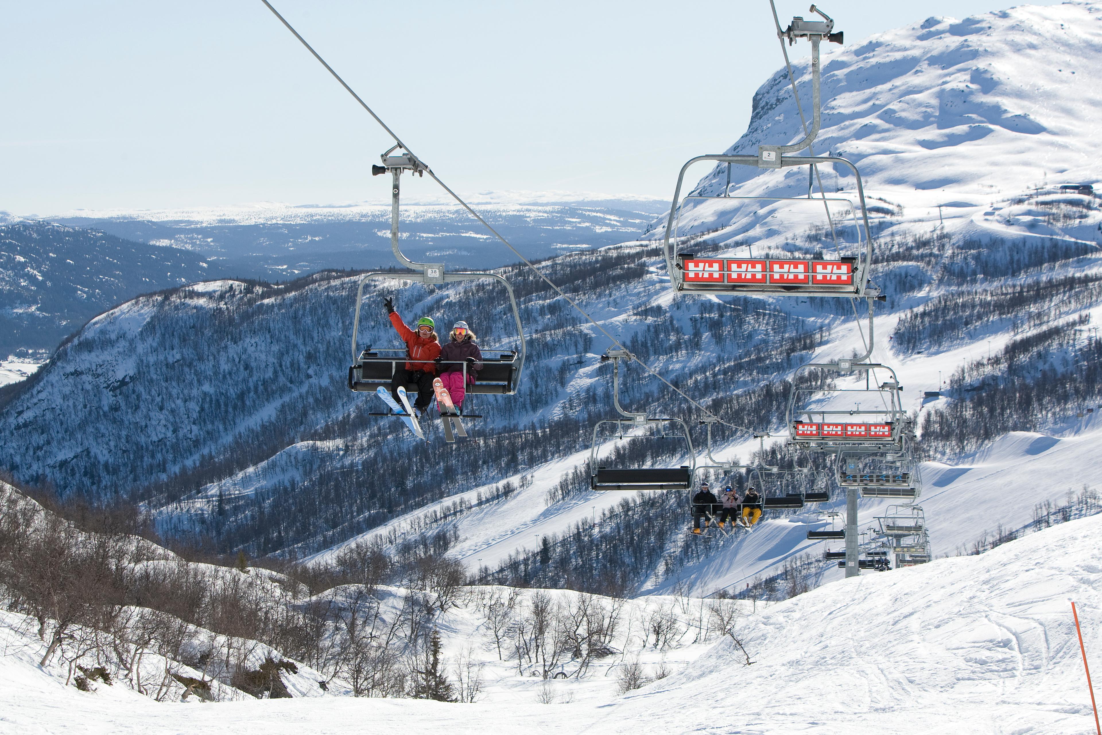 People in chair lift in Hemsedal, Eastern Norway