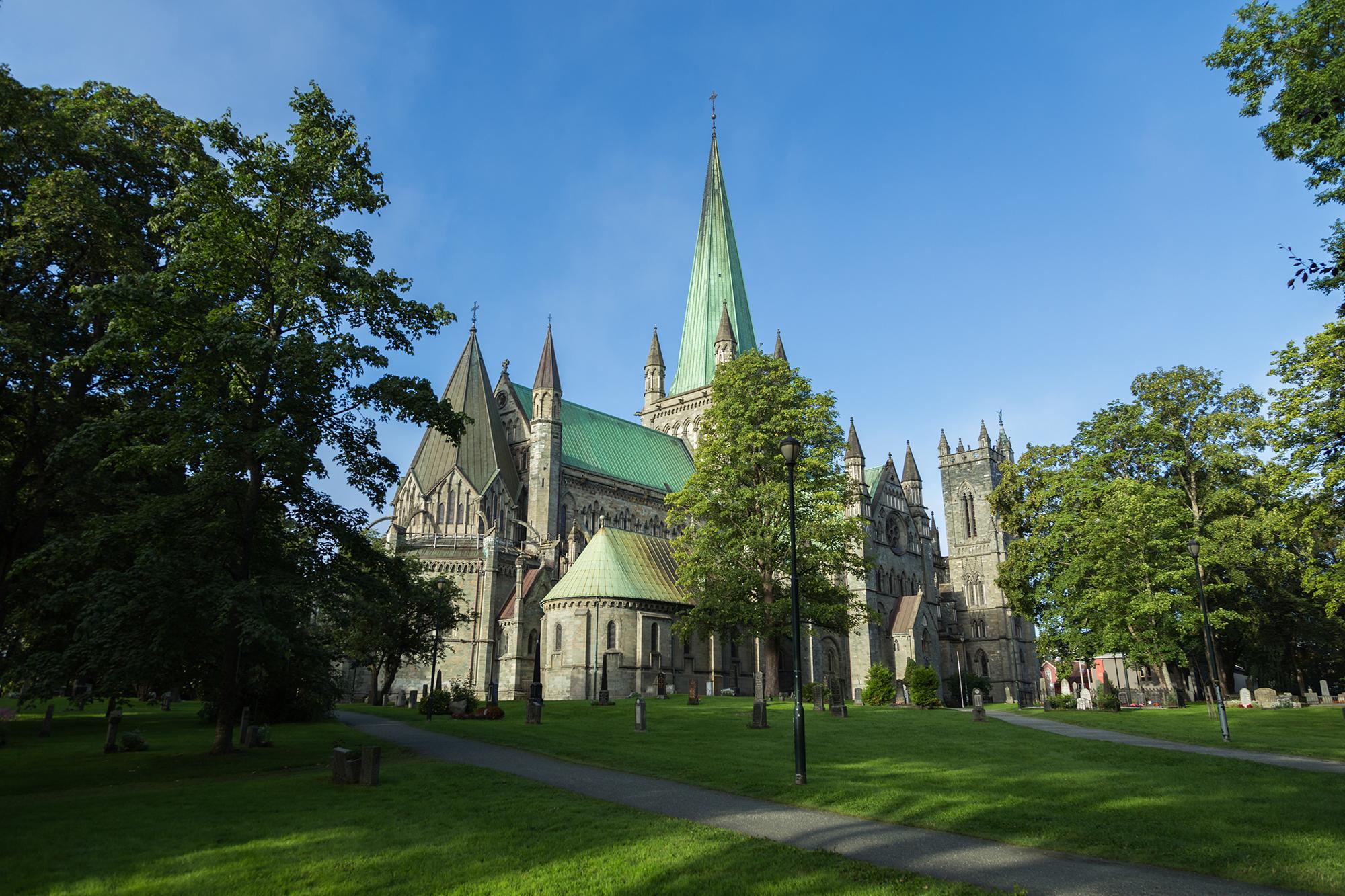 The Nidaros Cathedral in Trondheim, Norway on a summer day