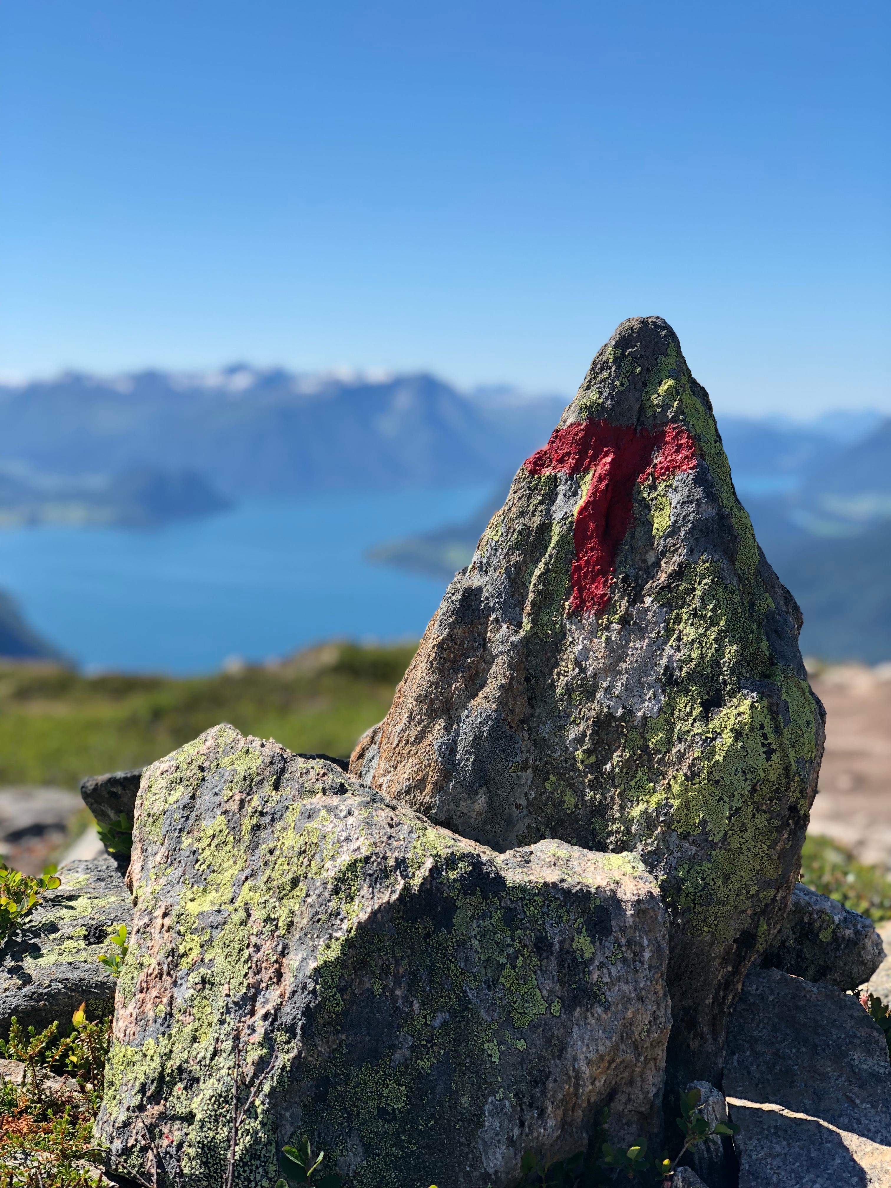 A DNT rock, Romdsalseggen, Fjord Norway