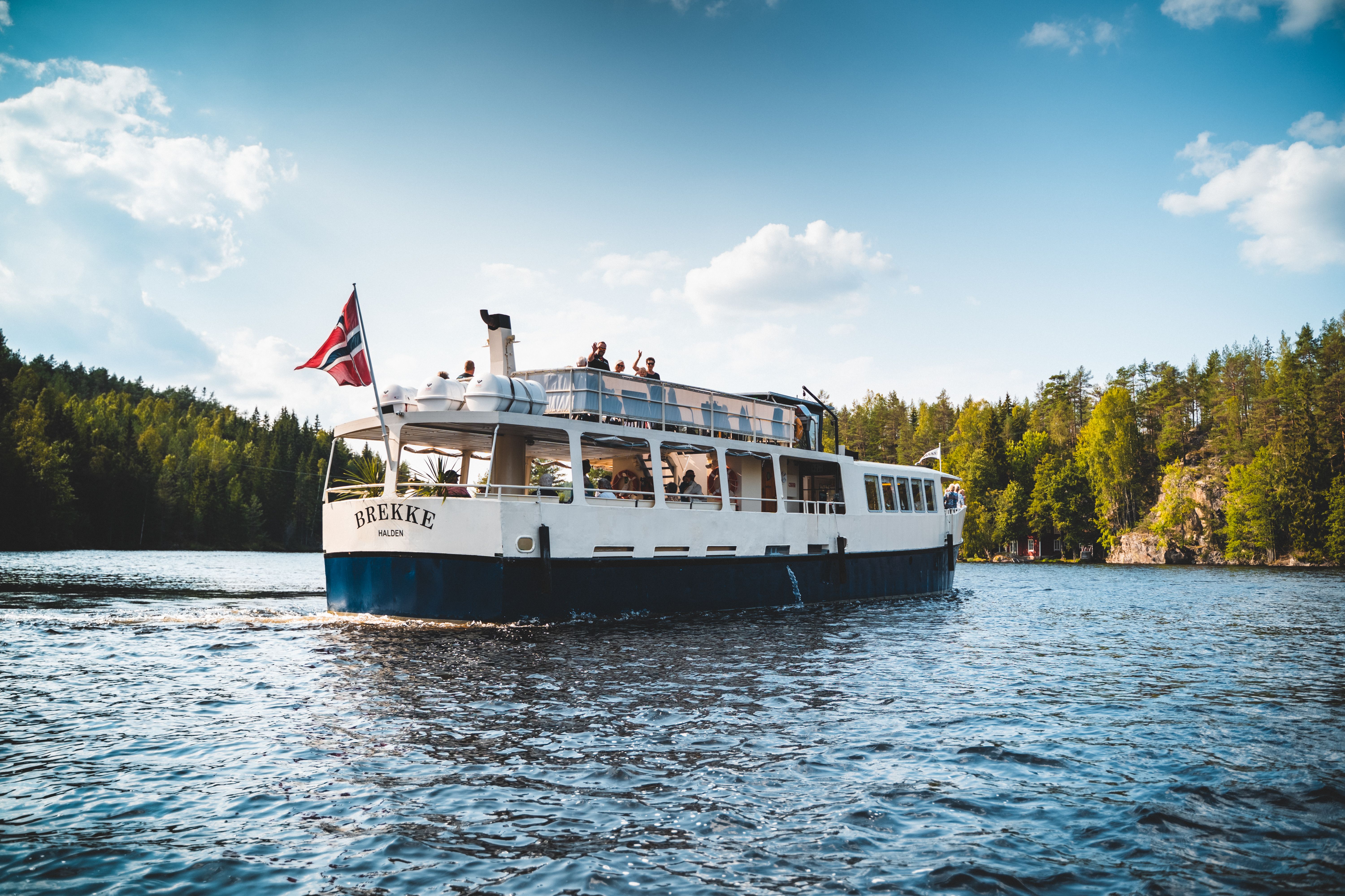 The boat M/S Brekke touring on the Halden Canal in Eastern Norway.
