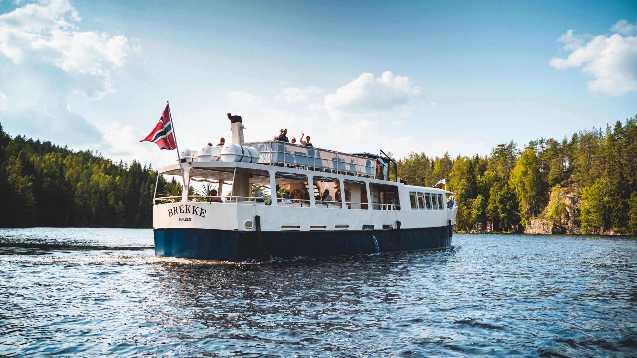 The boat M/S Brekke touring on the Halden Canal in Eastern Norway.