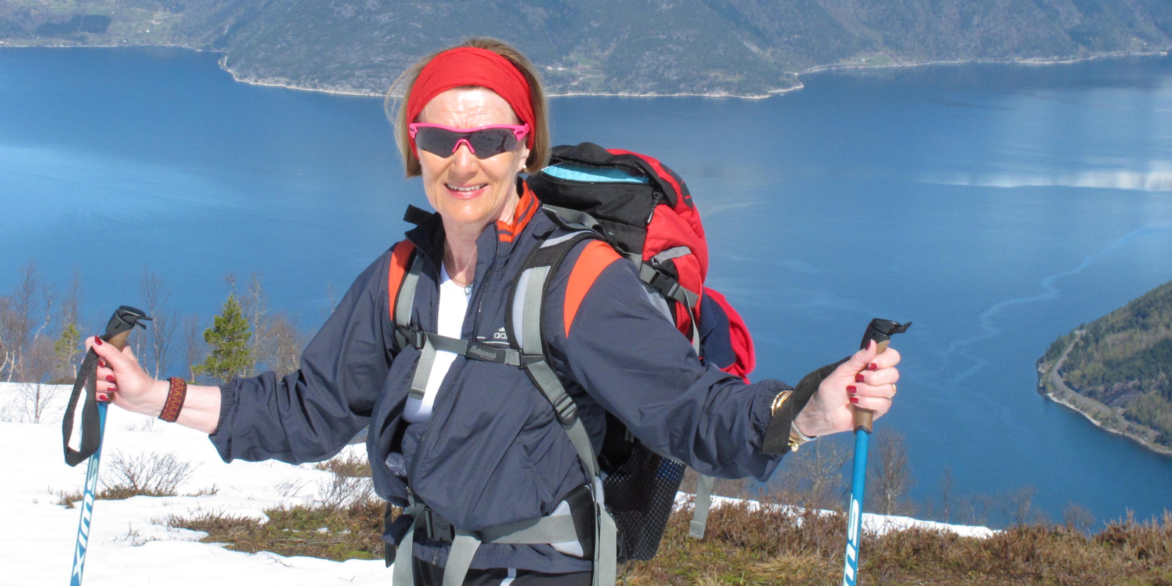 H.M. Sonja, the Queen of Norway on a hike