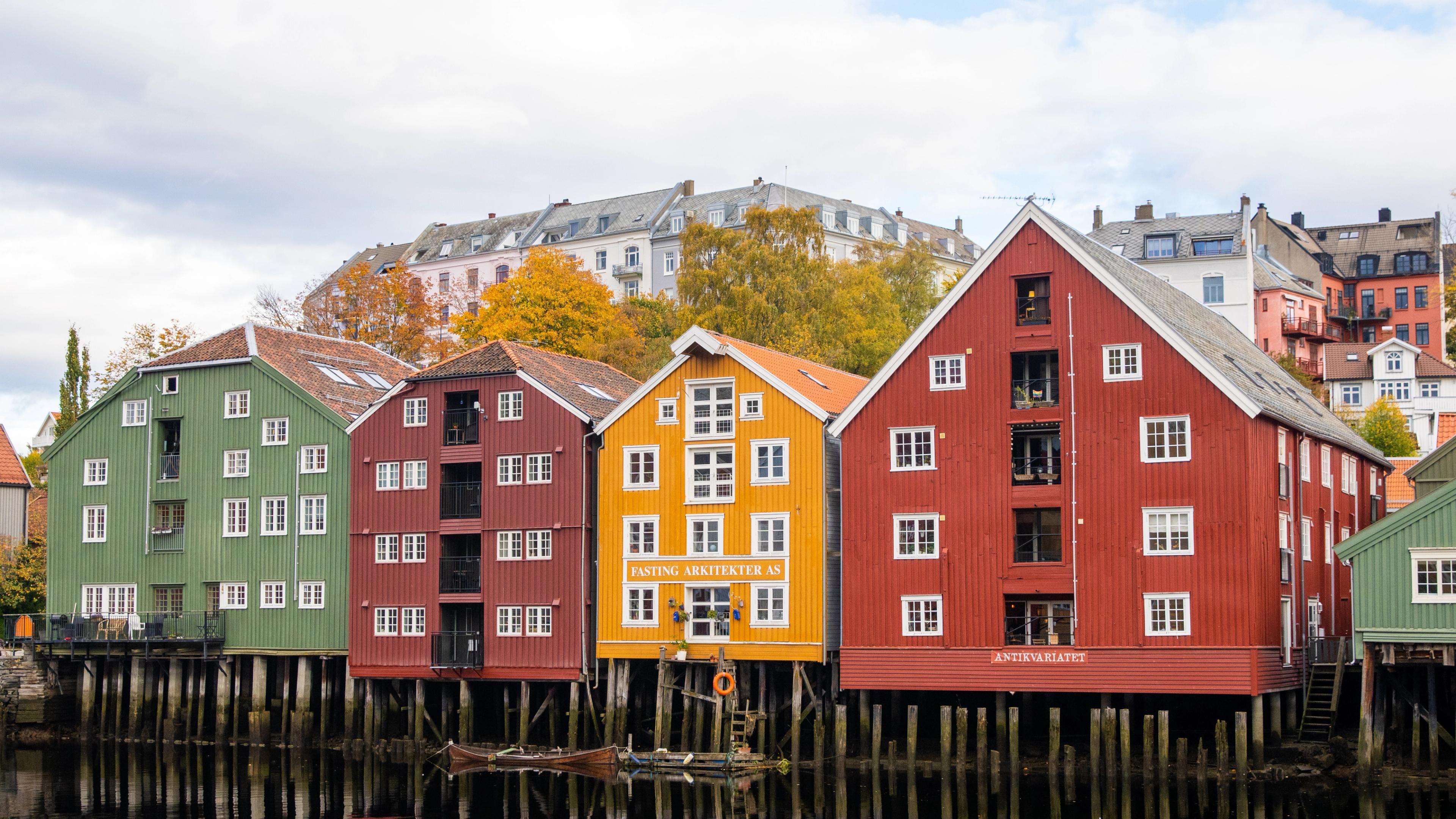 Colorful houses along Nidelven in Trondheim