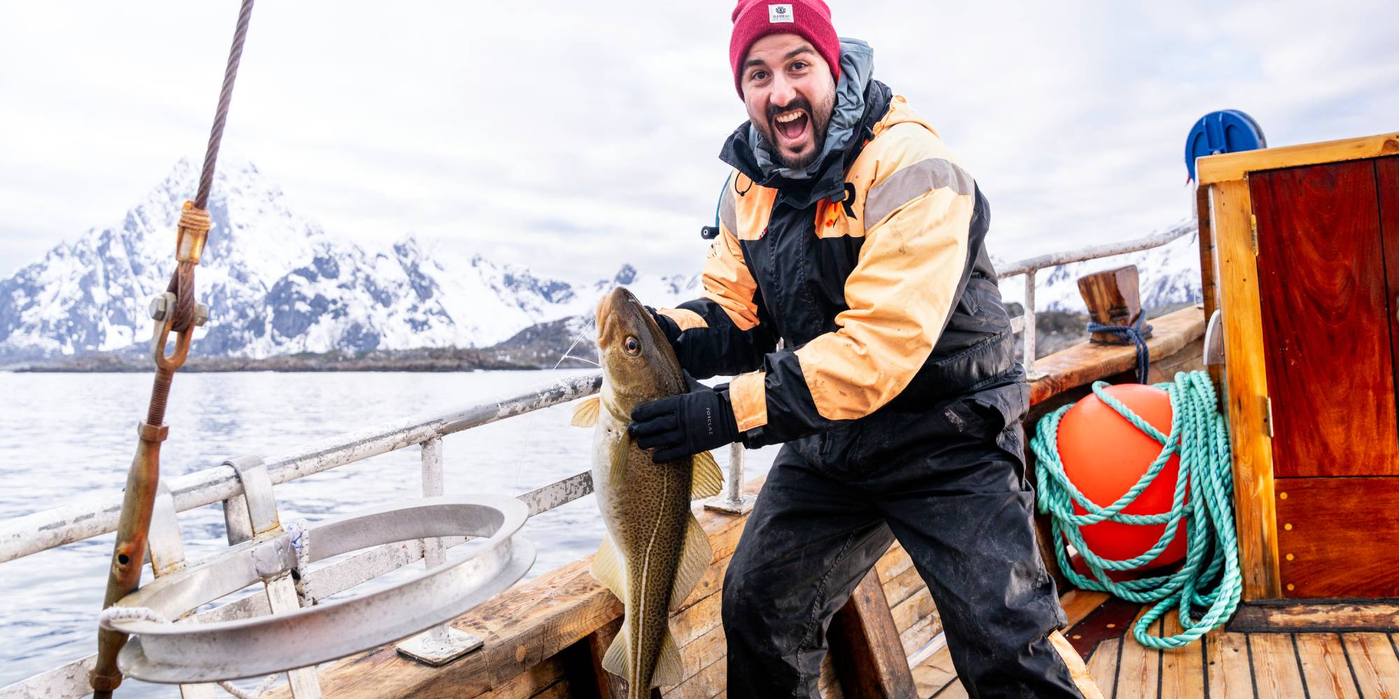 A man fishing skrei in Lofoten