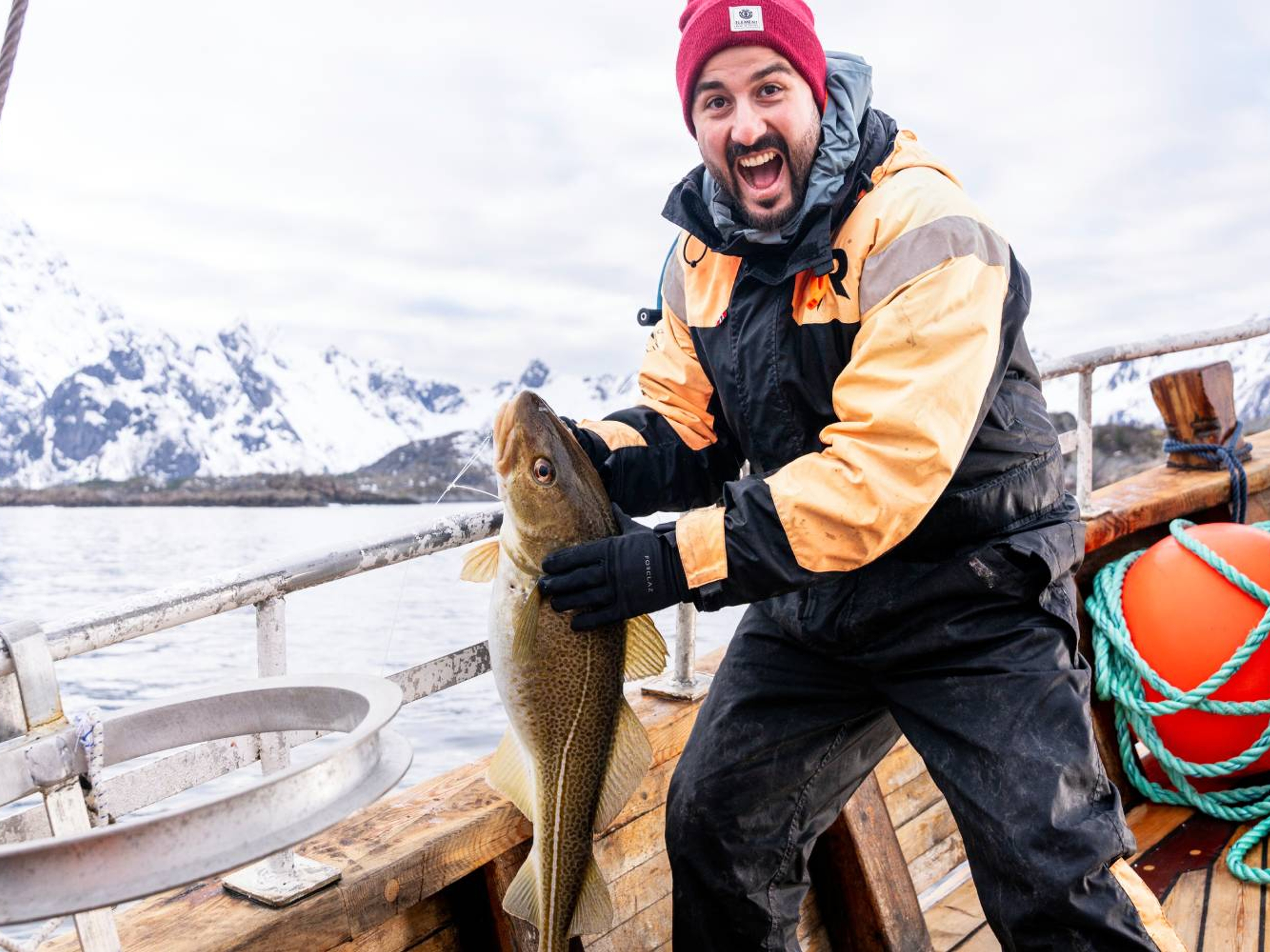 A man fishing skrei in Lofoten