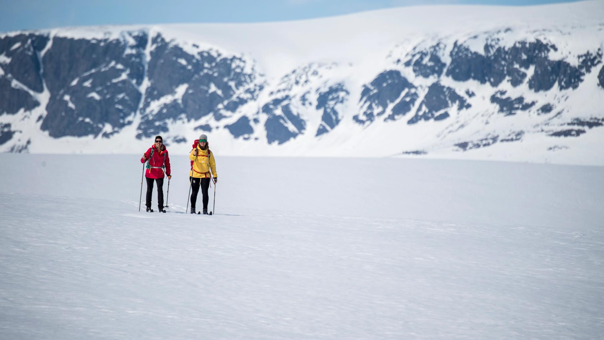 Two people cross-country skiing in Geilo, Eastern Norway