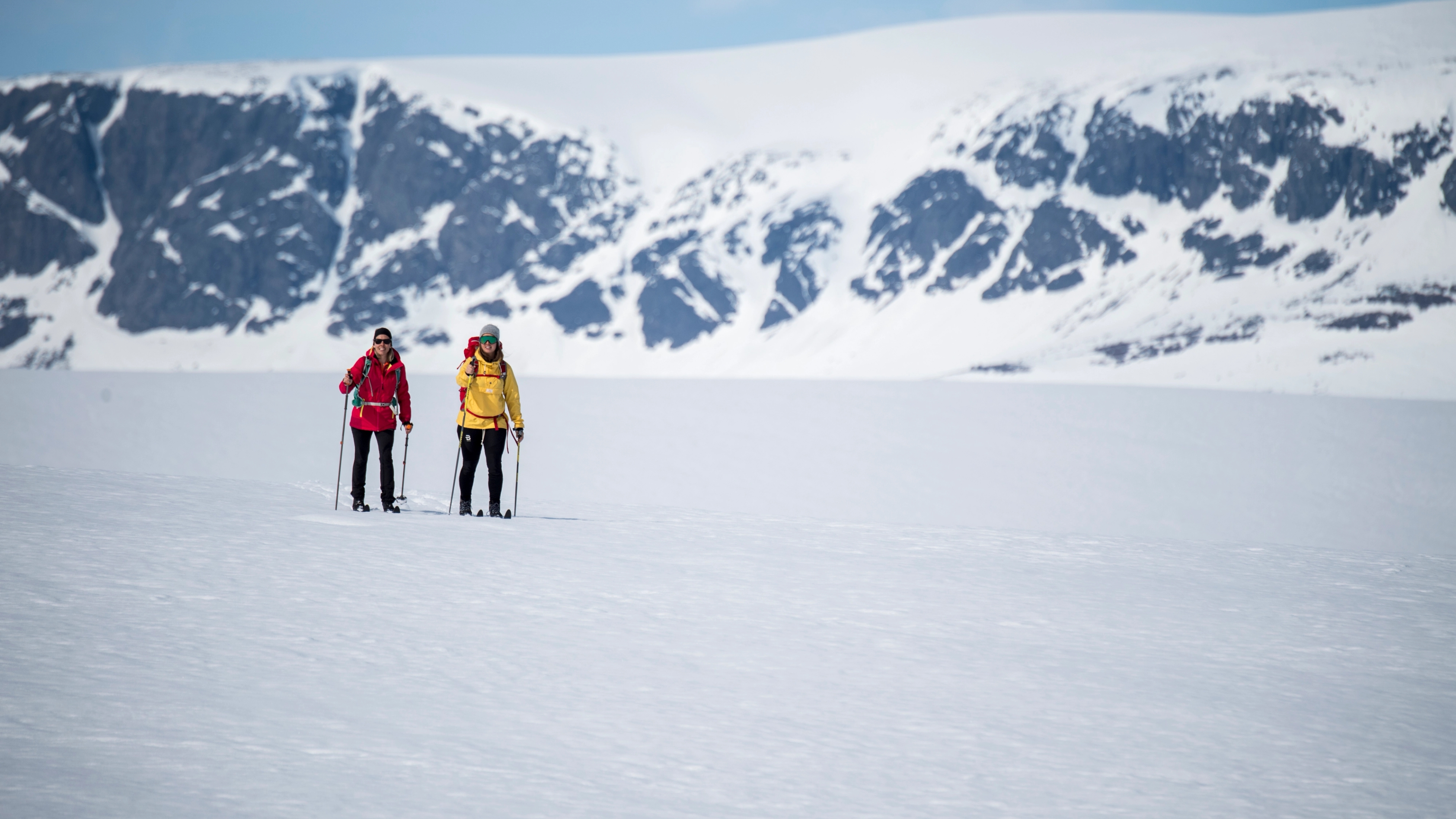 Two people cross-country skiing in Geilo, Eastern Norway