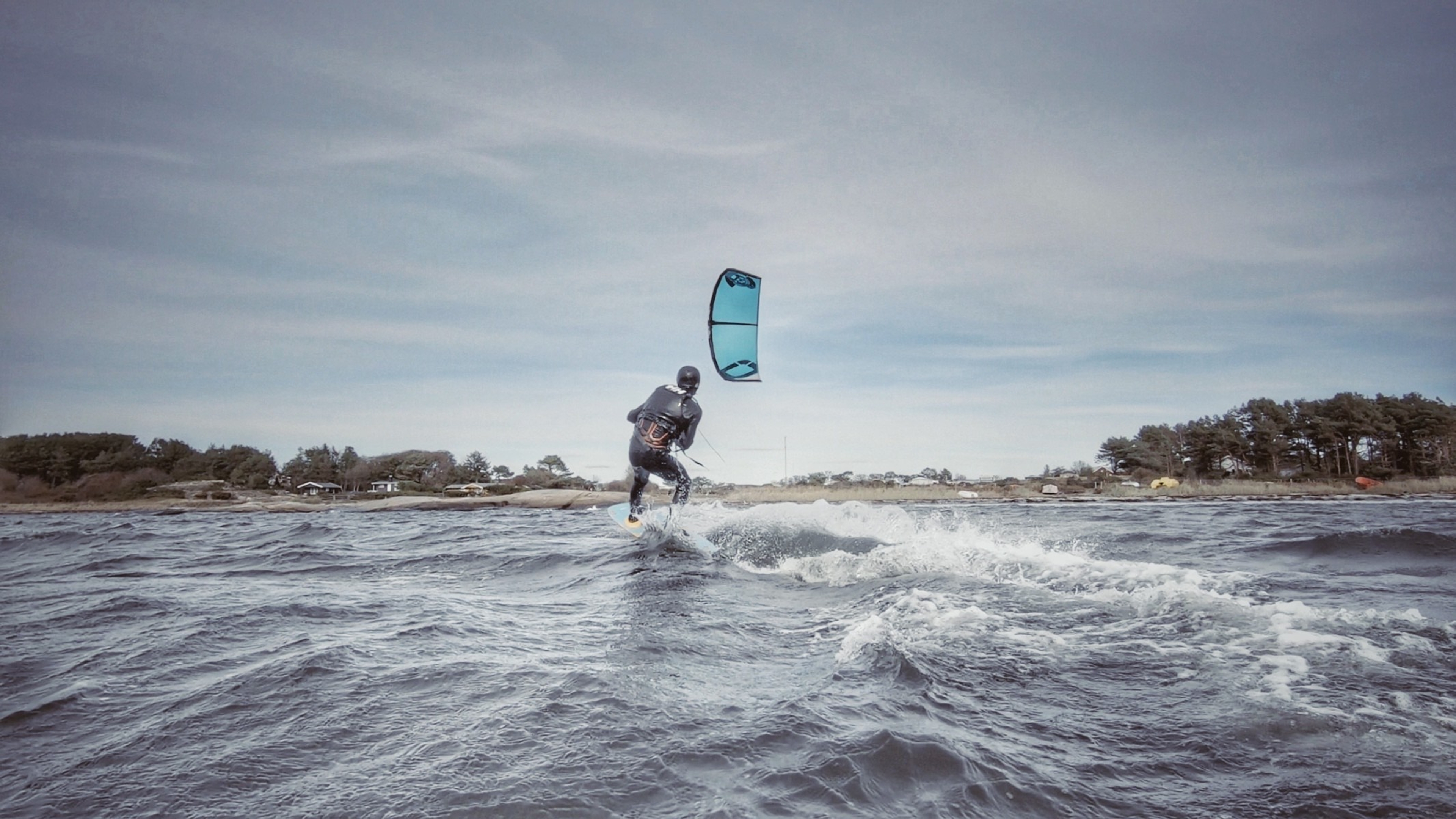 Kitesurfing near the Jomfruland island, Kragerø in Telemark, Eastern Norway