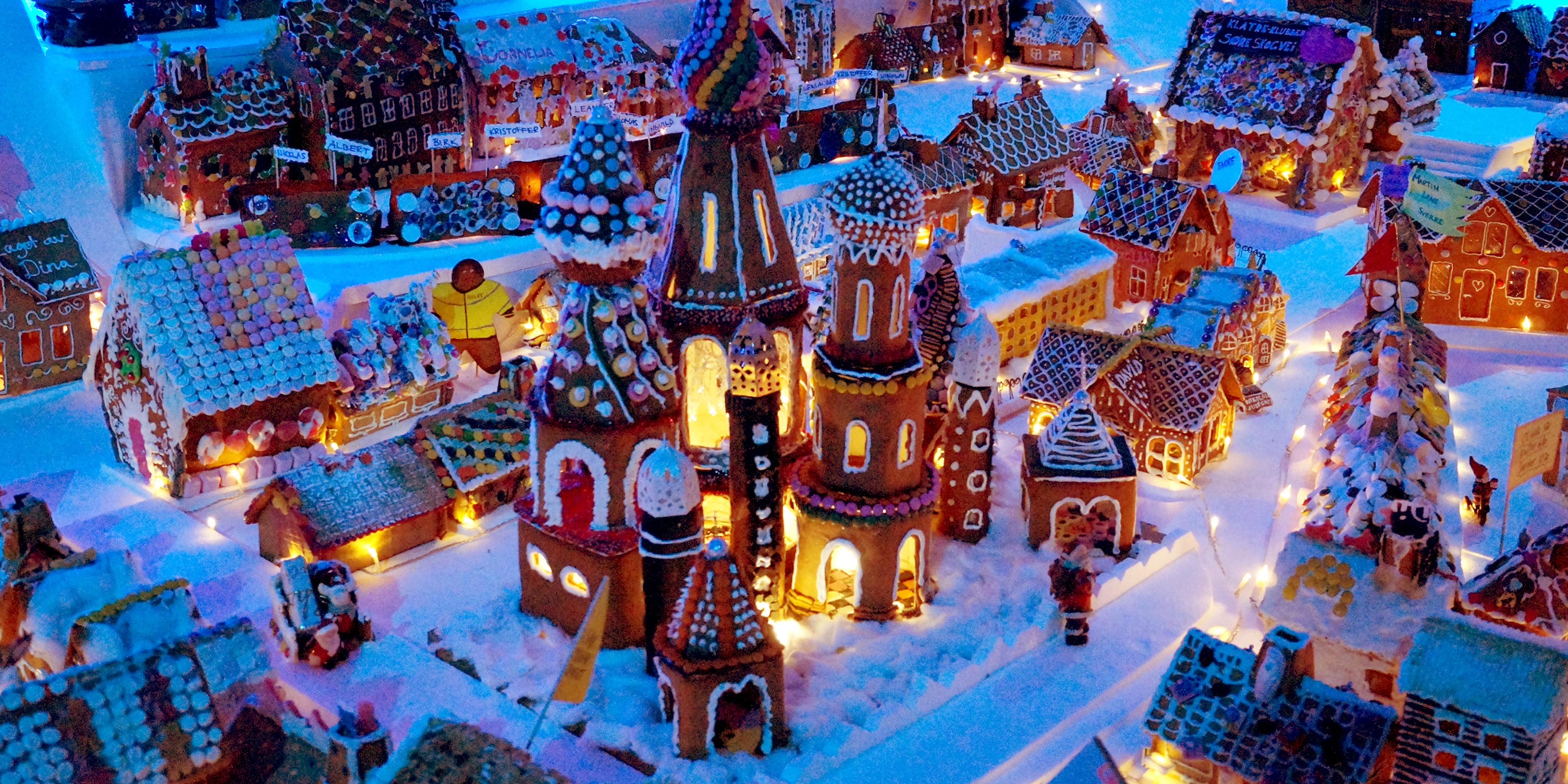 Castle in the world’s largest gingerbread town Pepperkakebyen in Bergen, Norway
