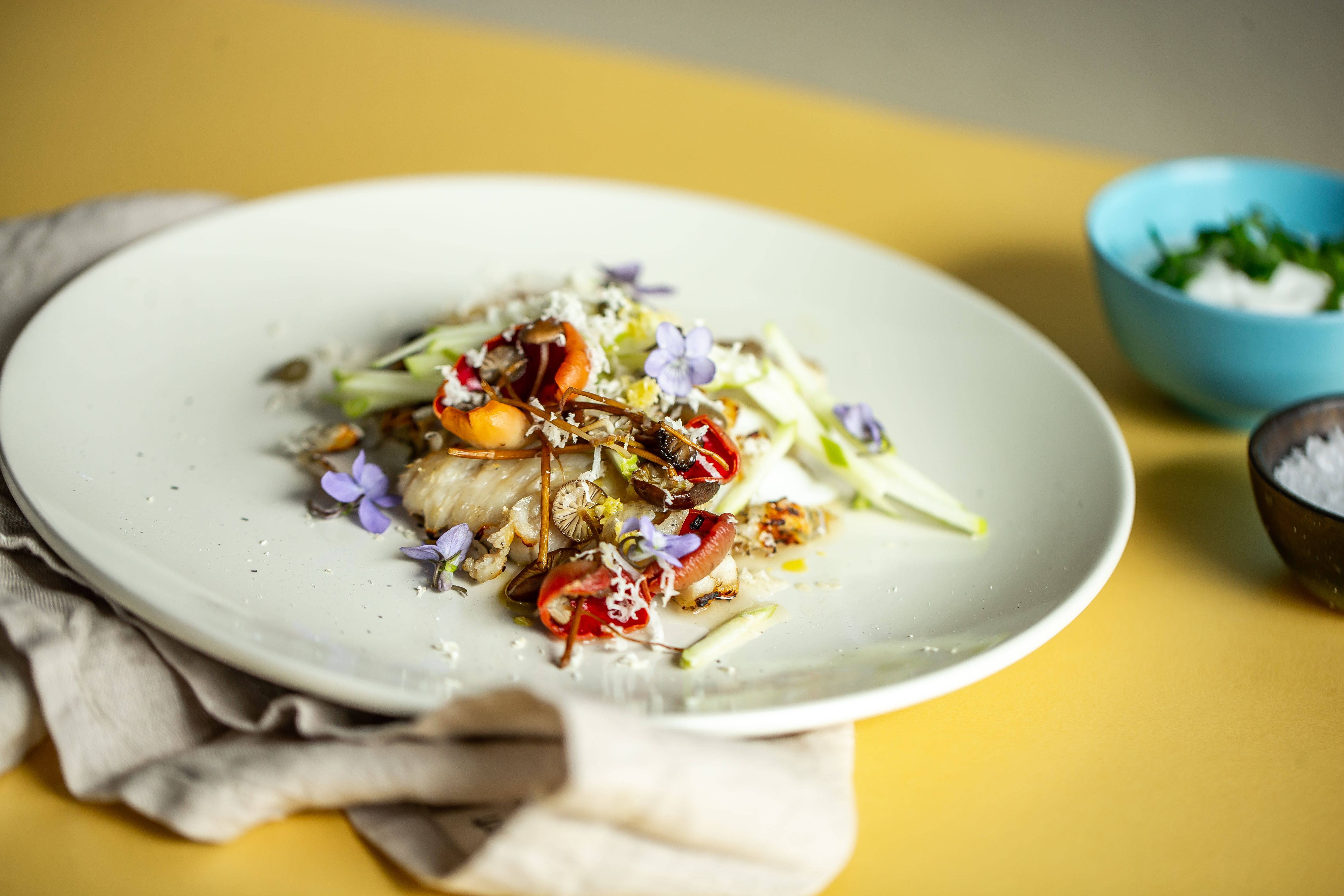 Grilled Skate with apples, horseradish, mushroom and yoghurt