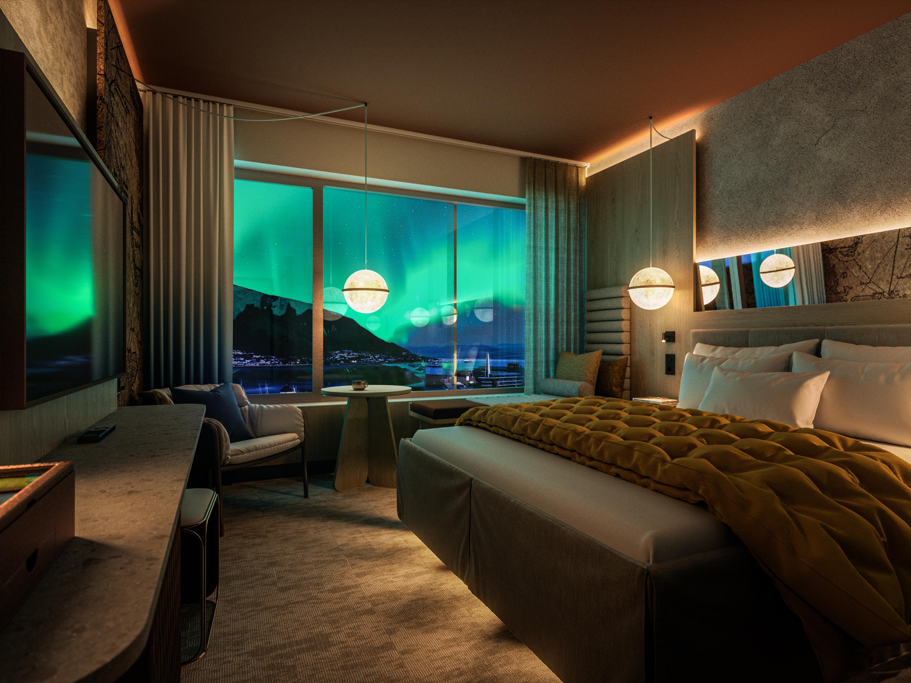 Northern lights surrounding The Dock in Tromsø