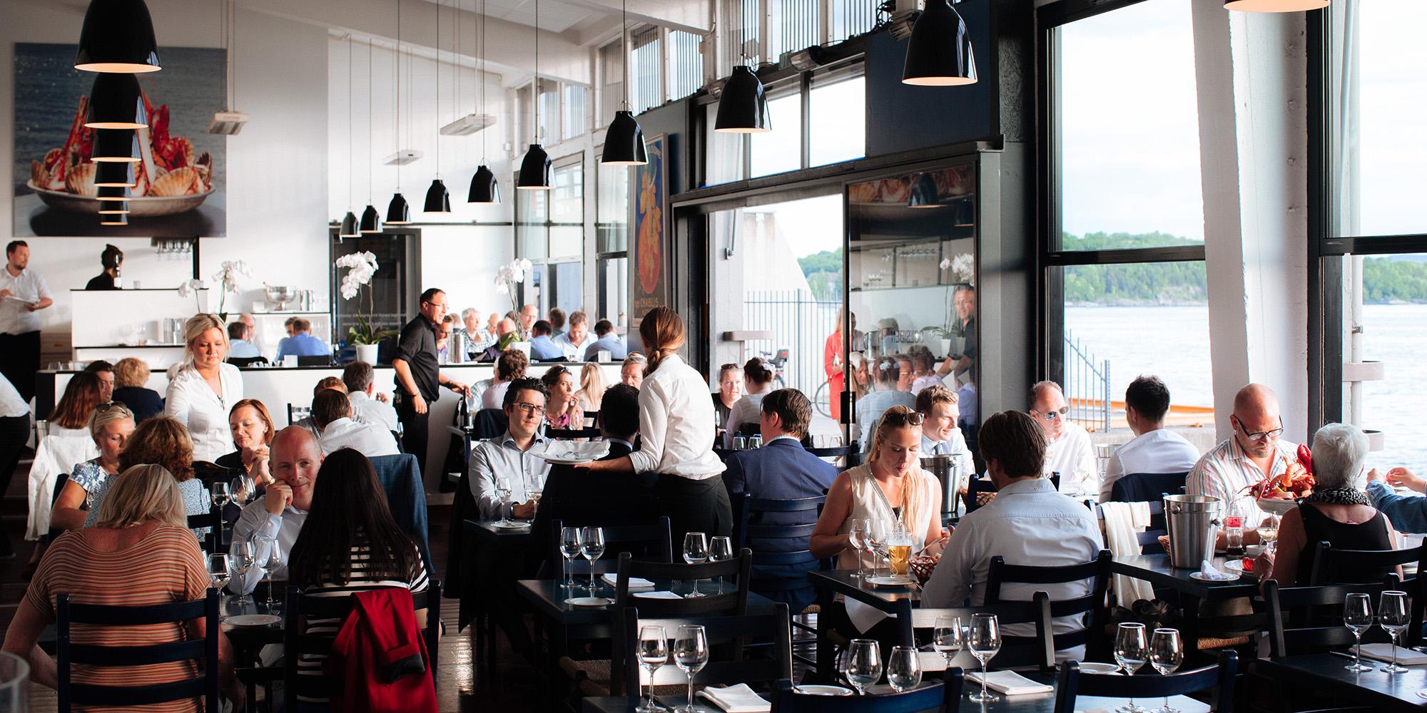 Food and drink at Solsiden Restaurant in Oslo, Eastern Norway