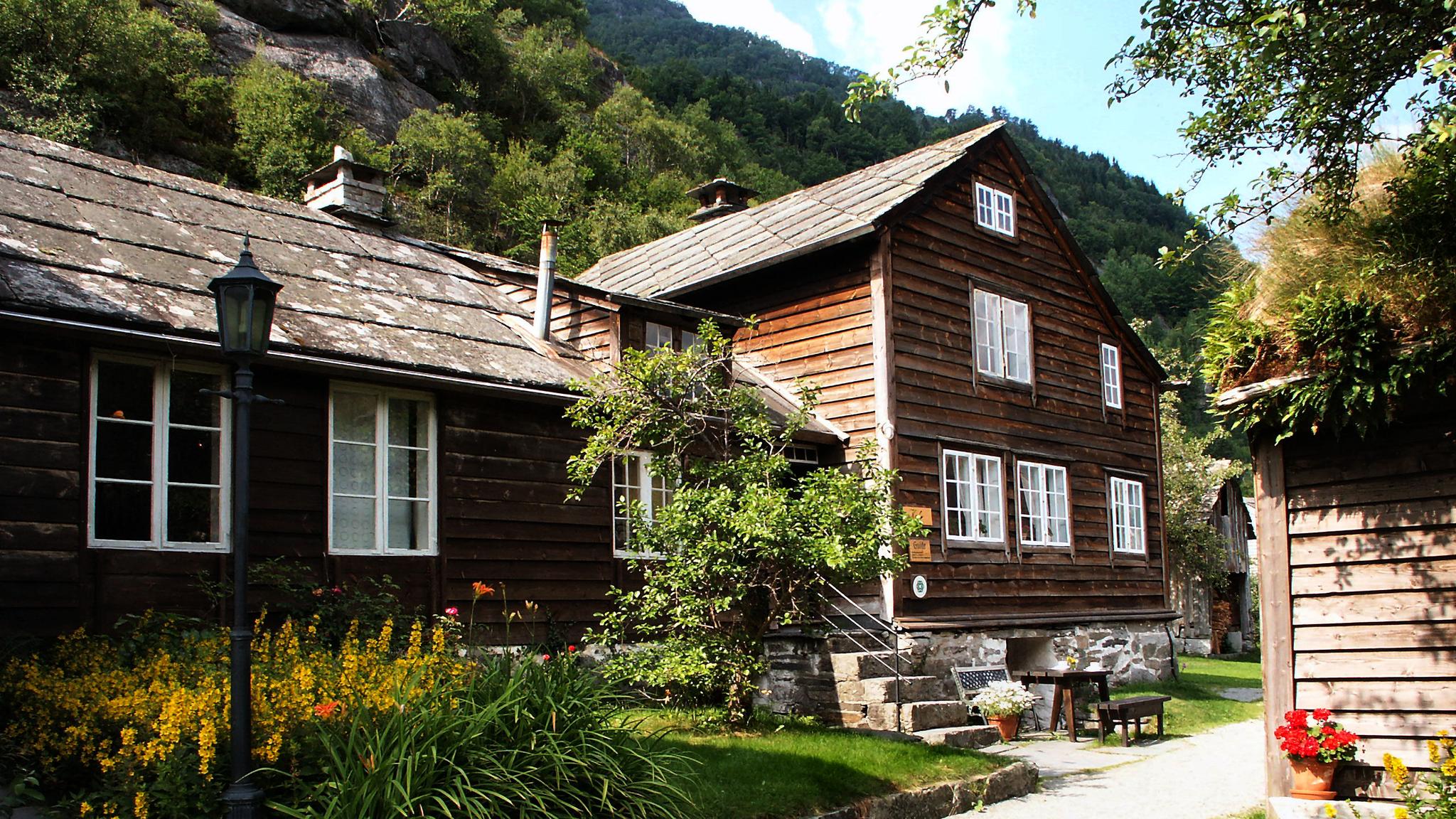 Old wooden houses at Agatunet in the Hardangerfjord region, Fjord Norway