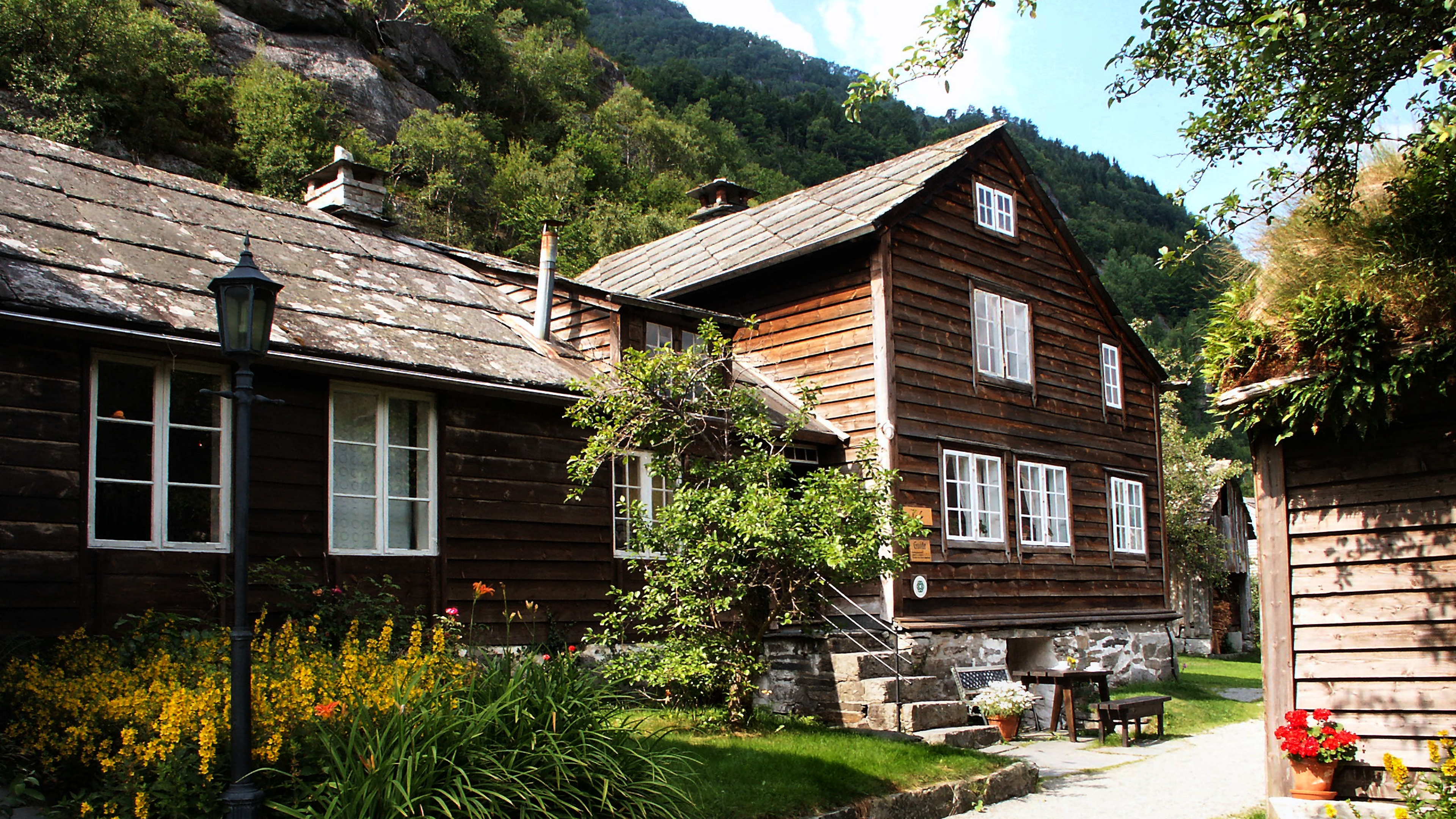 Old wooden houses at Agatunet in the Hardangerfjord region, Fjord Norway