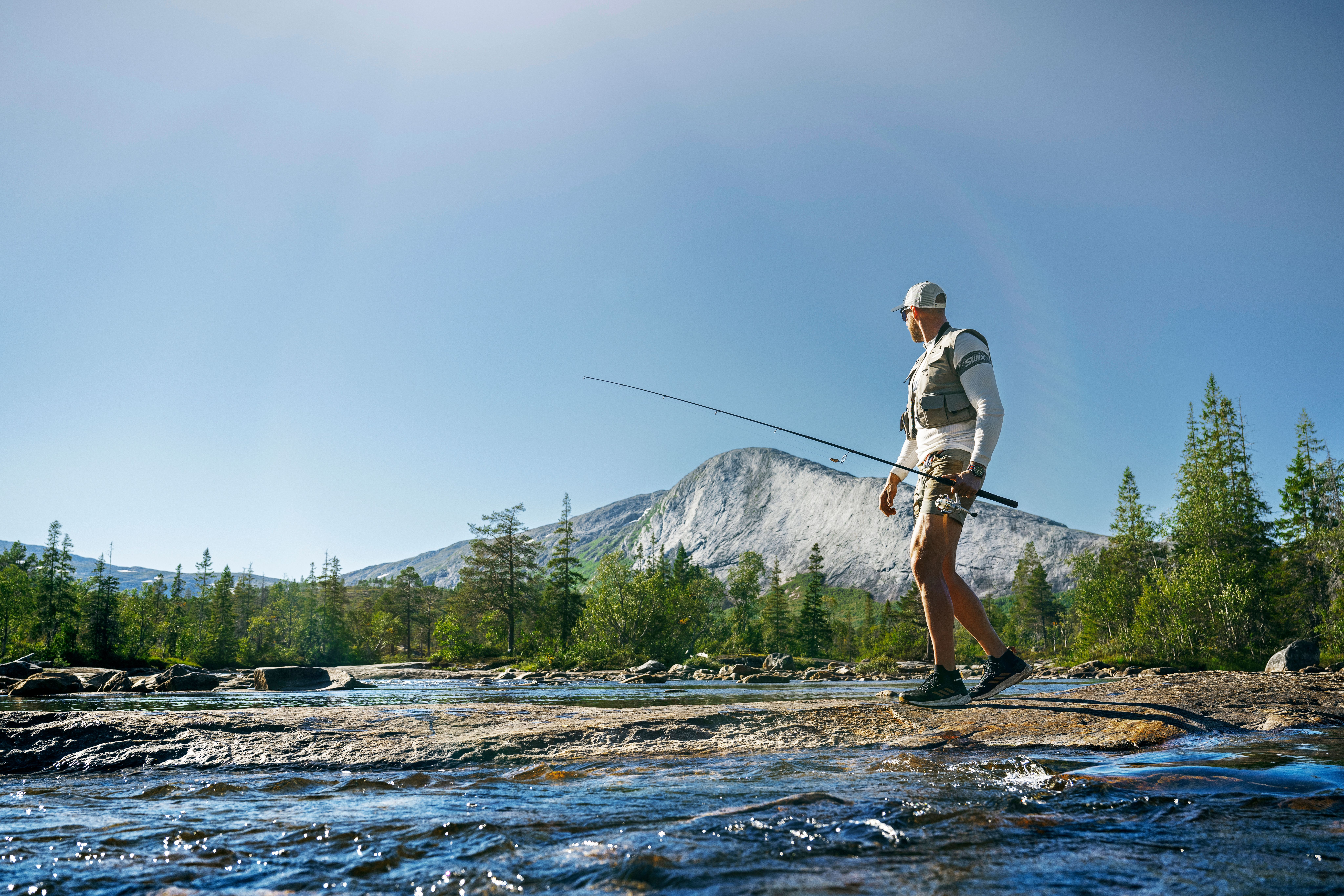 A man fishing in a river