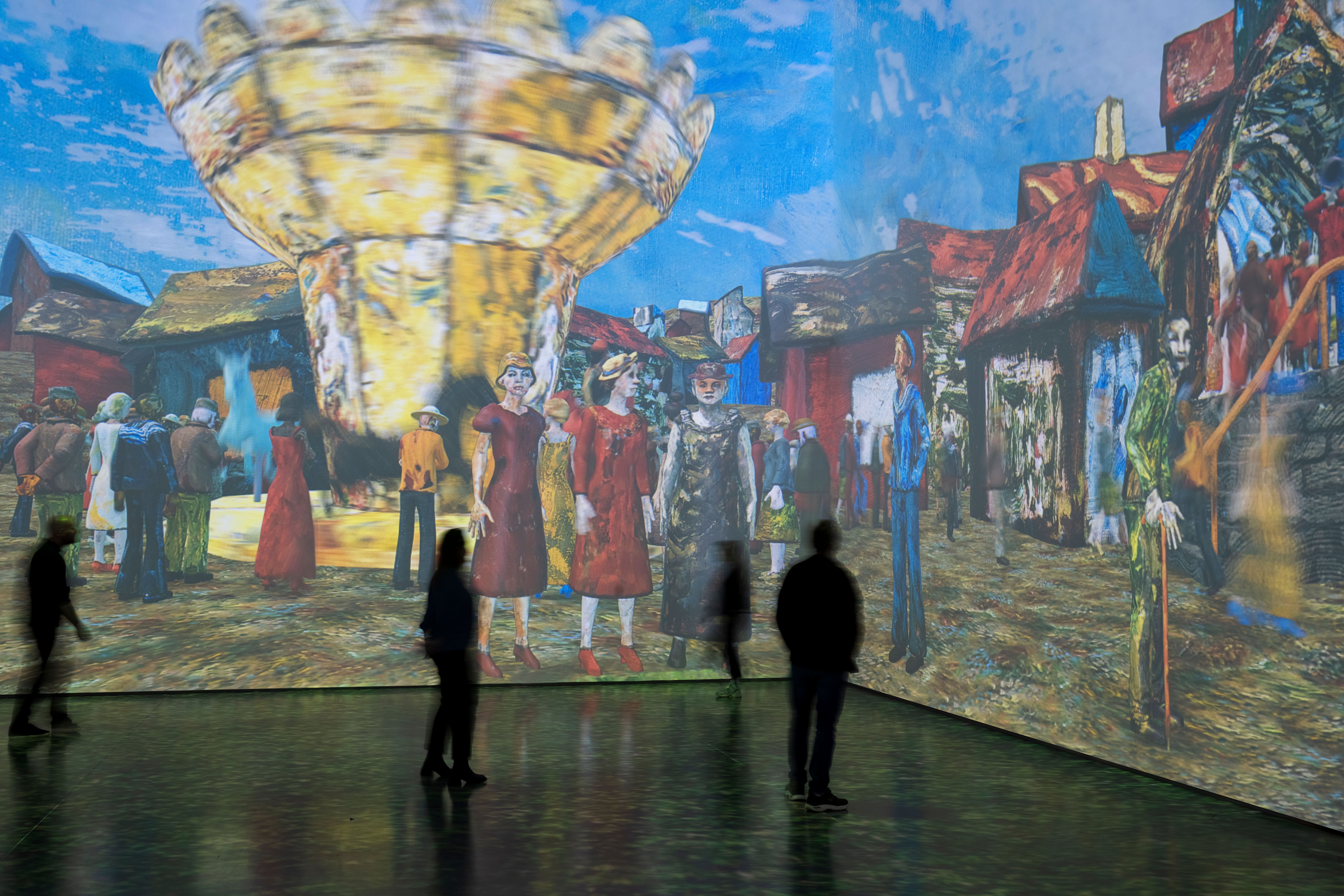 People looking at an art exhibition inside the Kunstsilo - art silo in Kristiansand, Southern Norway