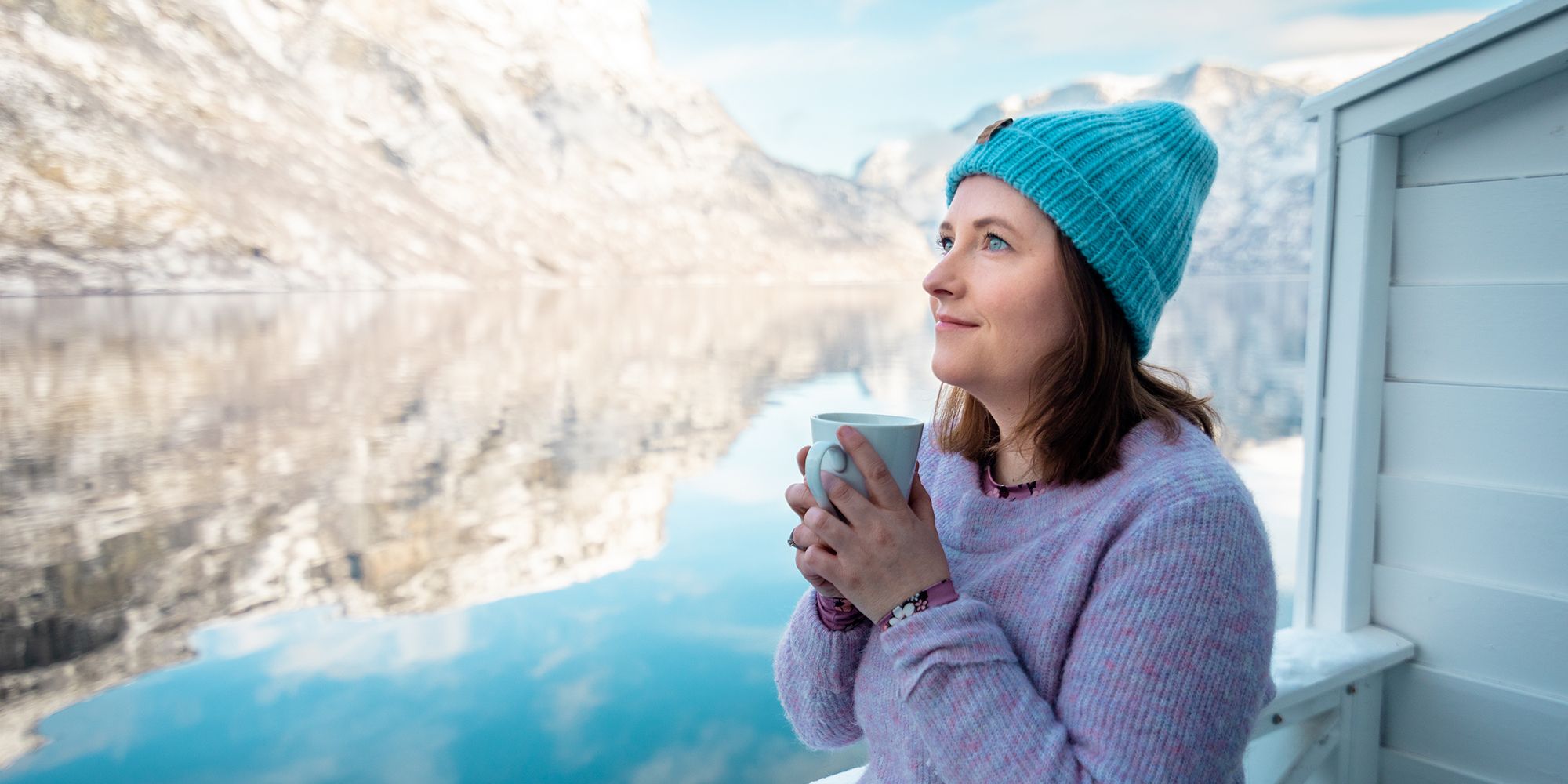 Women in front of Vangsgaarden Guesthouse in Aurlandsfjorden.