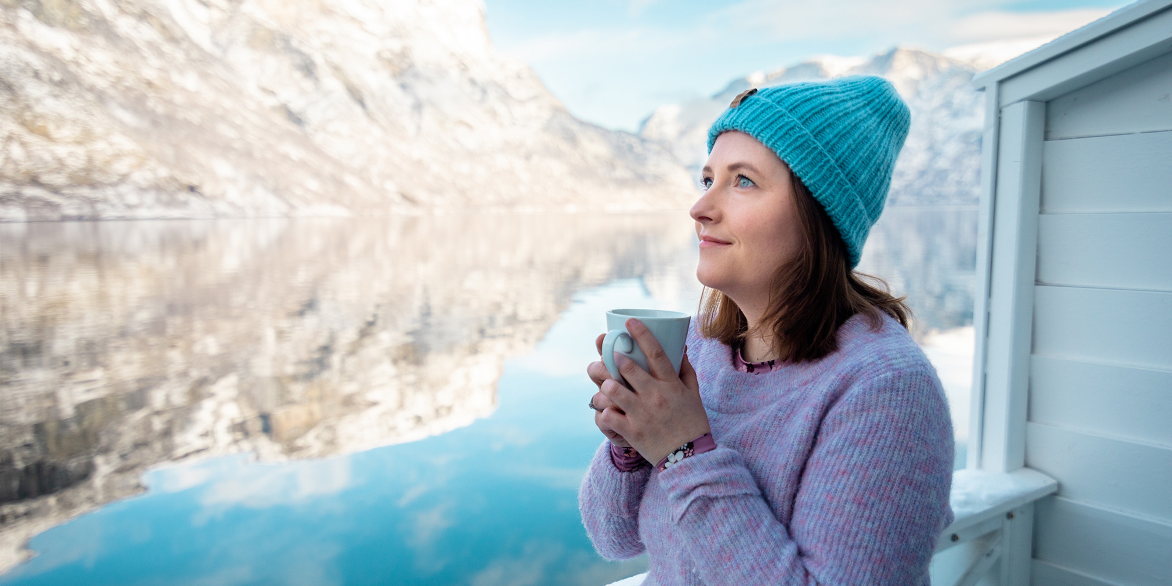 Women in front of Vangsgaarden Guesthouse in Aurlandsfjorden.