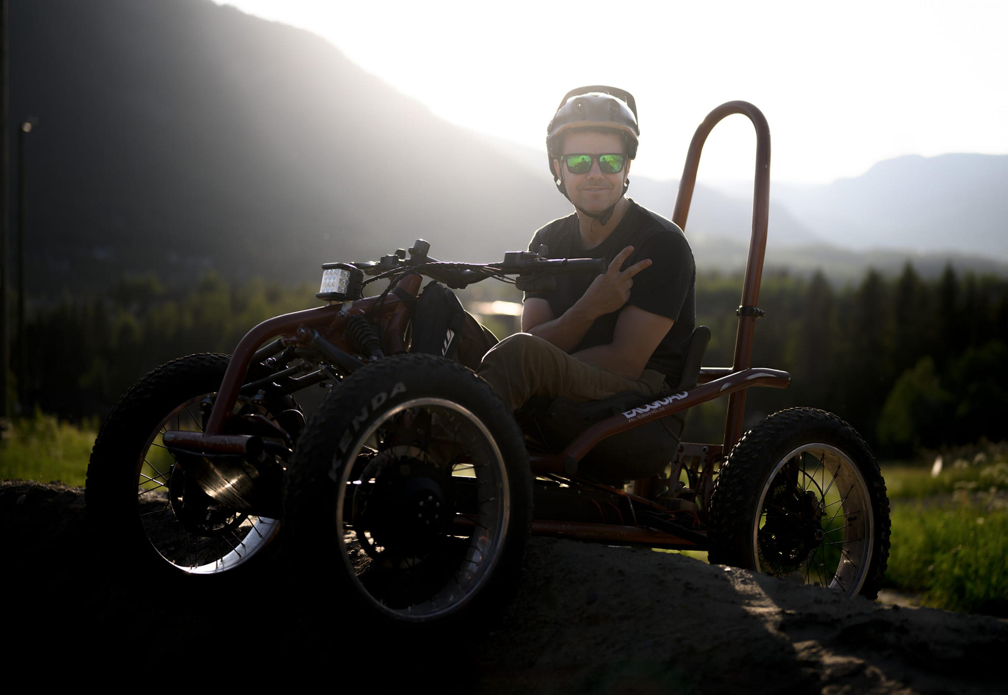 Sigurd Groven with his Exoquad bike at Hafjell Bikepark