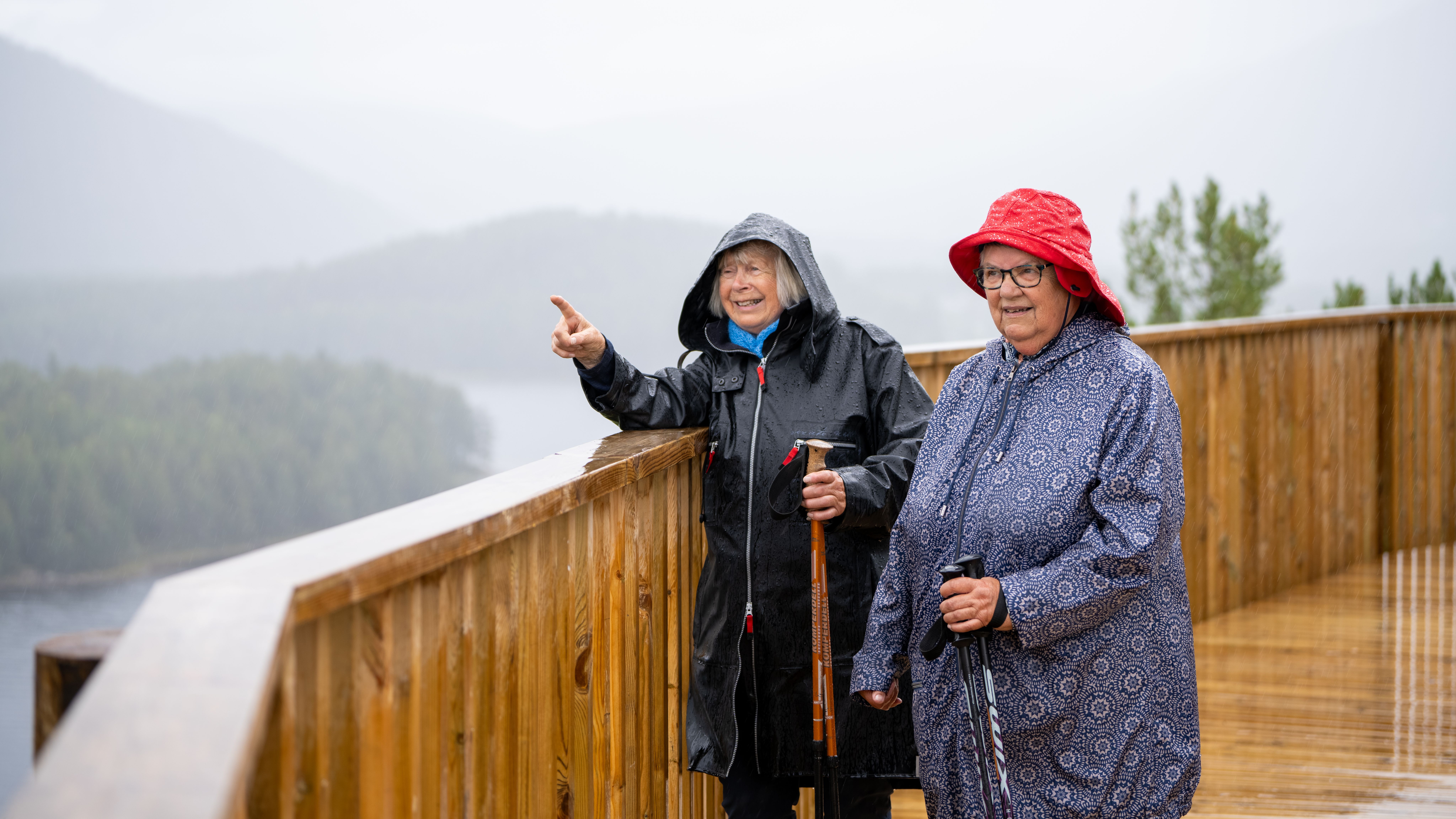 To eldre kvinner i Tretoppveien i Hamaren aktivitespark i Fyresdal, Telemark