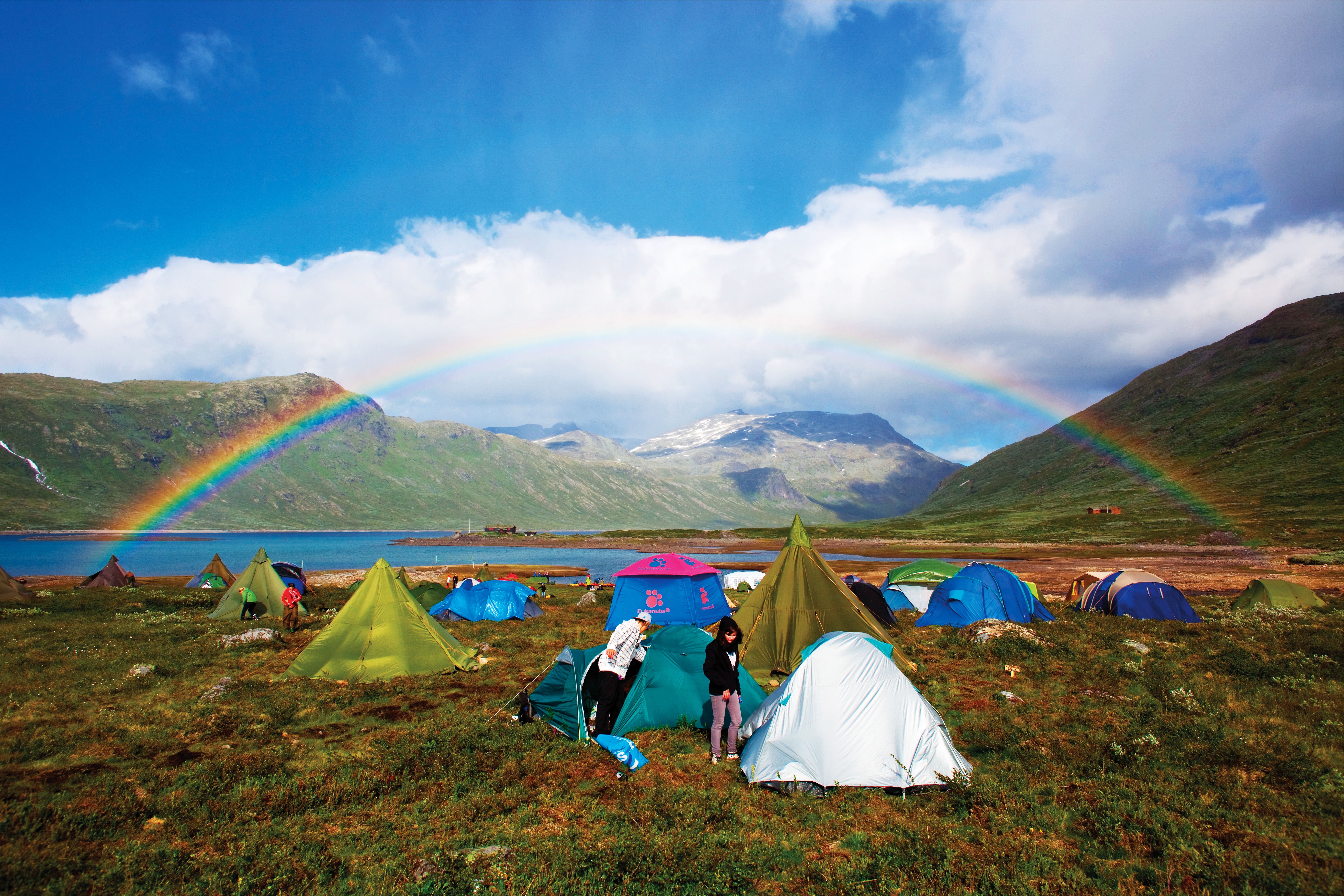 A camping site under the rainbow at Vinjerock, Eastern Norway